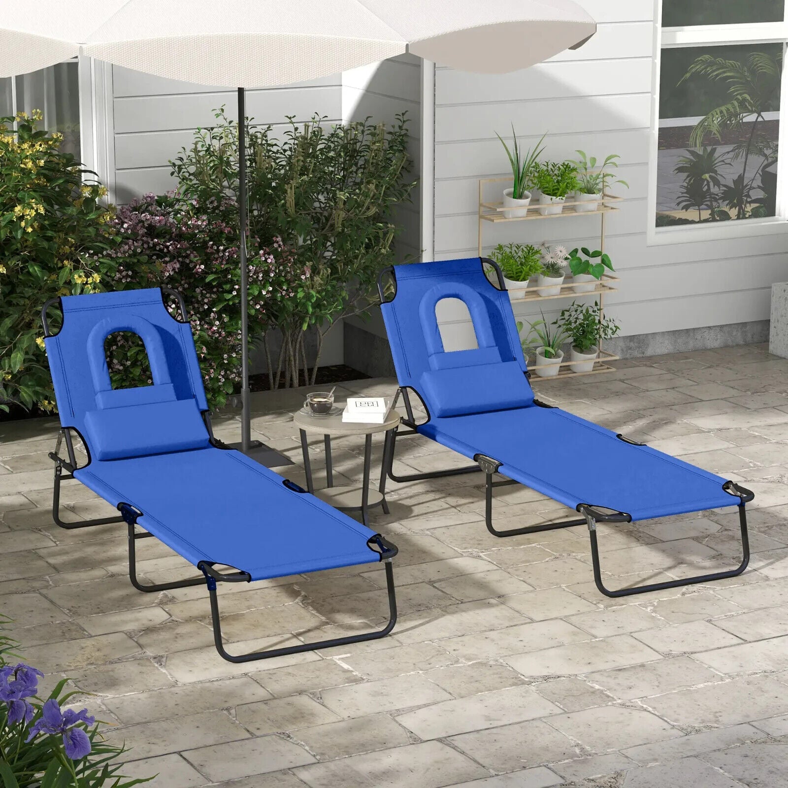 Set of 2 Foldable Sun Lounger Reclining Chairs with Adjustable Backrest & Pillow - Home and Garden Furniture Shop - #rustic - furniture#
