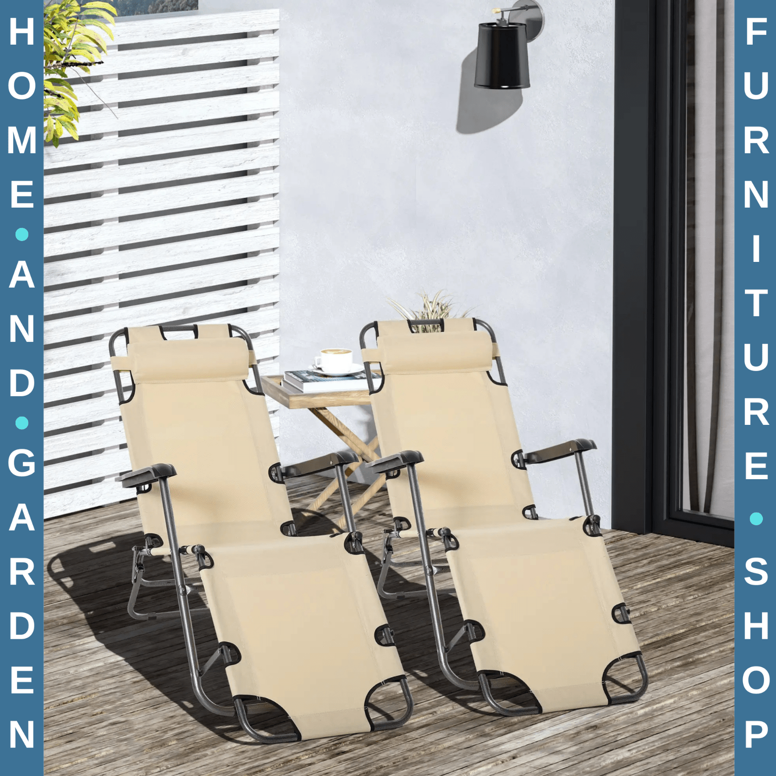 Set of 2 Foldable Sun Loungers Adjustable Back Reclining Garden Chairs w/ Pillow - Home and Garden Furniture Shop - #rustic - furniture#