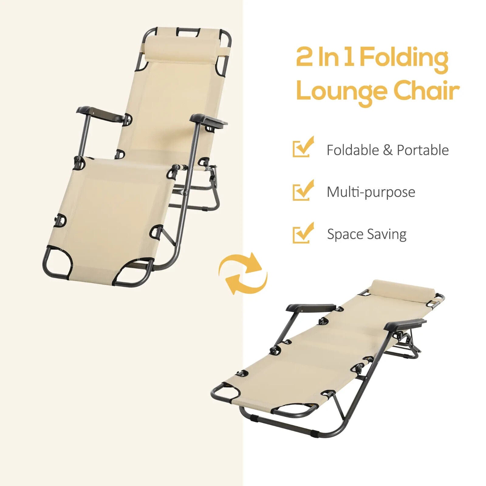 Set of 2 Foldable Sun Loungers Adjustable Back Reclining Garden Chairs w/ Pillow - Home and Garden Furniture Shop - #rustic - furniture#