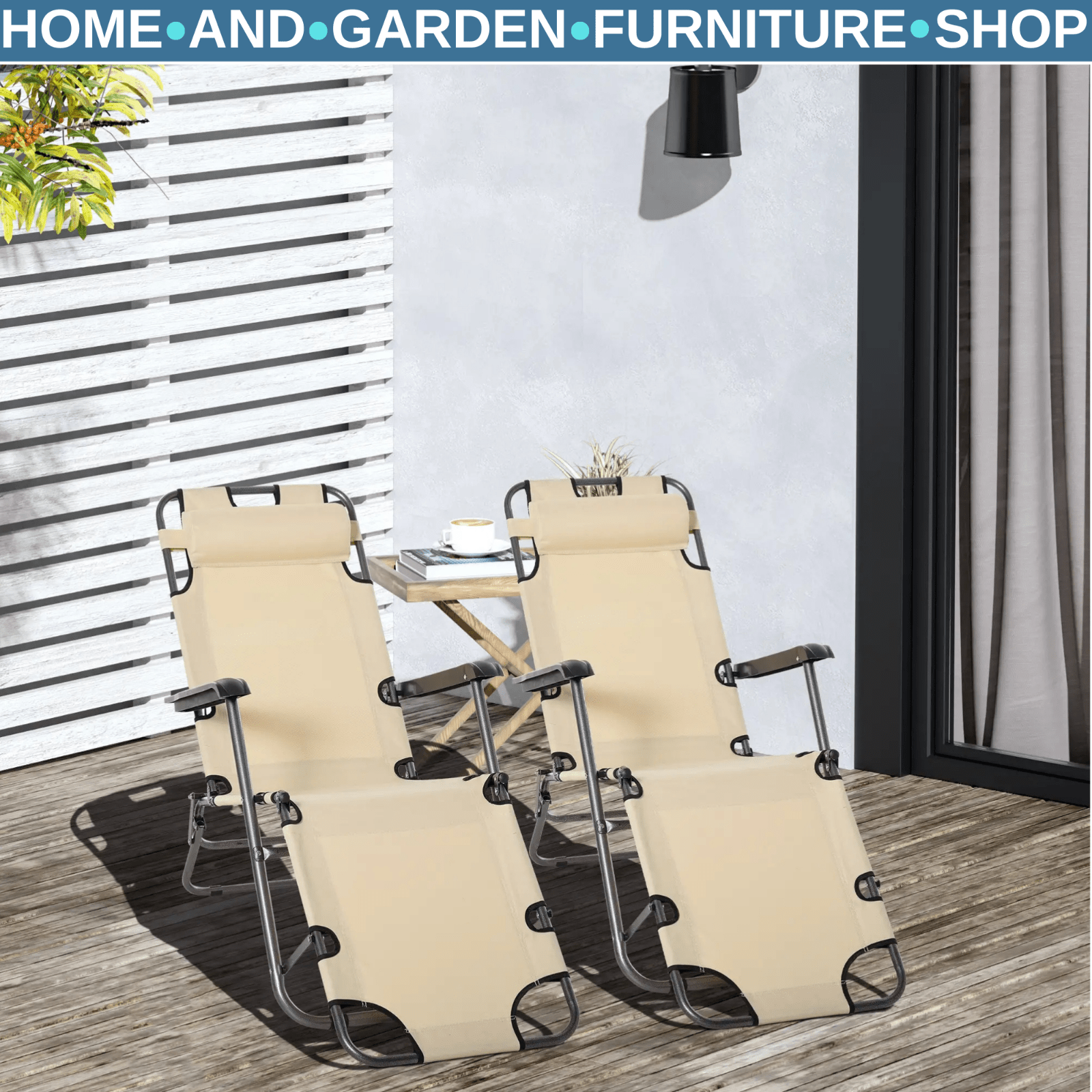 Set of 2 Foldable Sun Loungers Adjustable Back Reclining Garden Chairs w/ Pillow - Home and Garden Furniture Shop - #rustic - furniture#