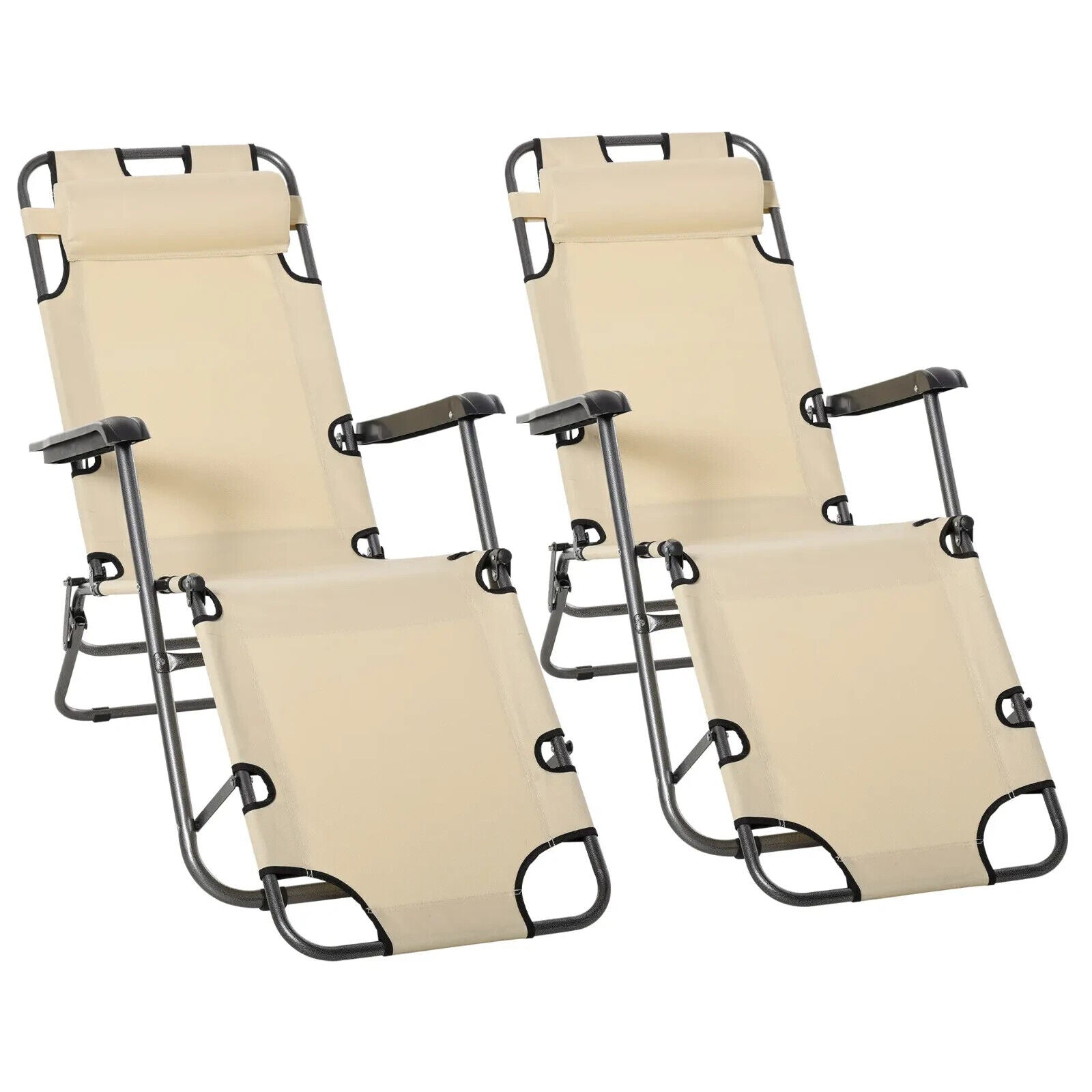 Set of 2 Foldable Sun Loungers Adjustable Back Reclining Garden Chairs w/ Pillow - Home and Garden Furniture Shop - #rustic - furniture#