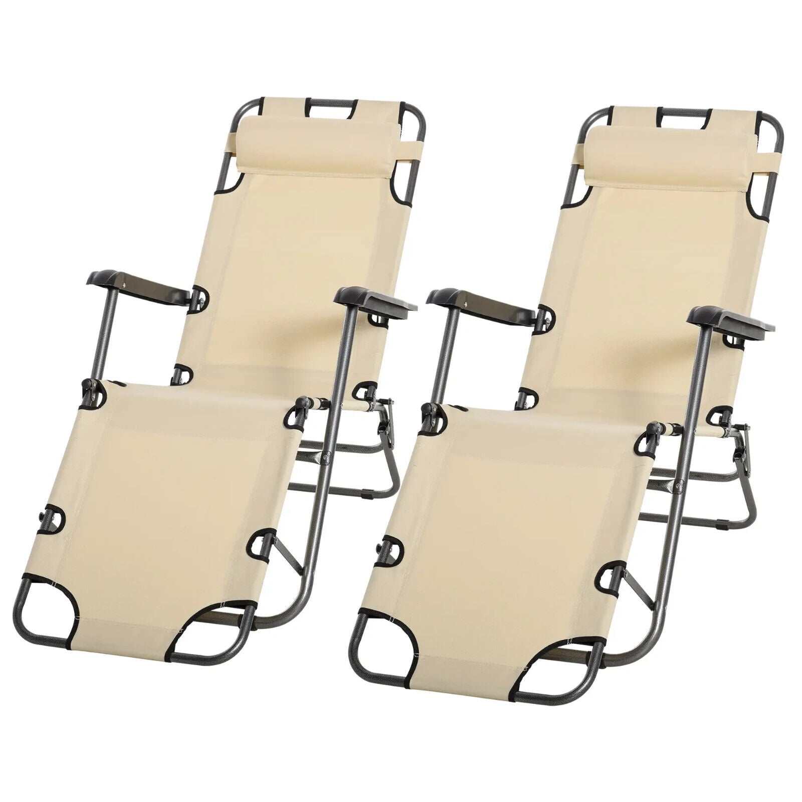 Set of 2 Foldable Sun Loungers Adjustable Back Reclining Garden Chairs w/ Pillow - Home and Garden Furniture Shop - #rustic - furniture#