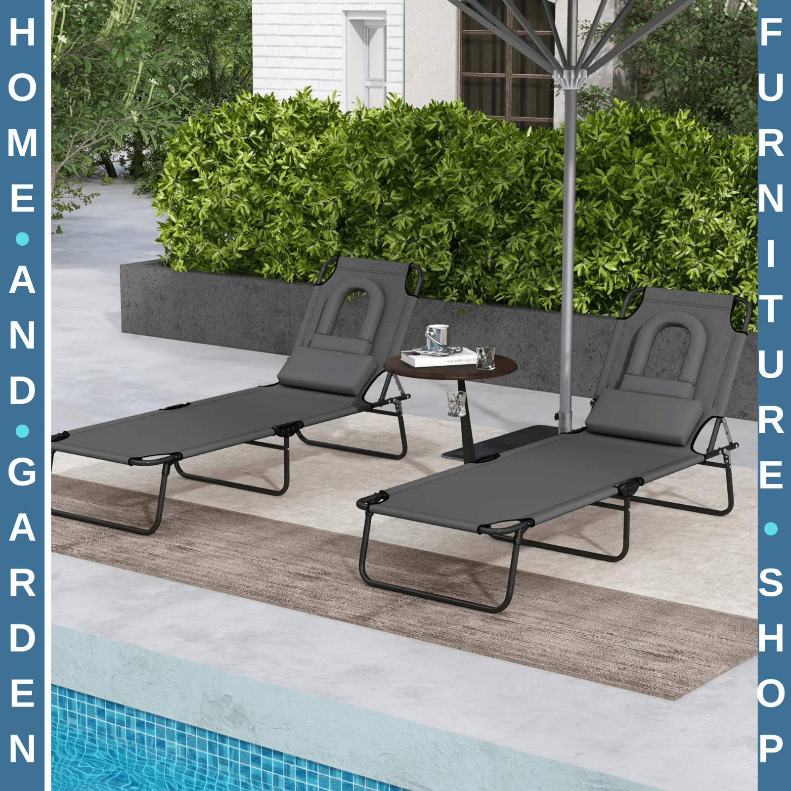 Set of 2 Foldable Sun Loungers w/ Pillow & 4 Level Reclining Adjustable Backrest - Home and Garden Furniture Shop - rustic - furniture