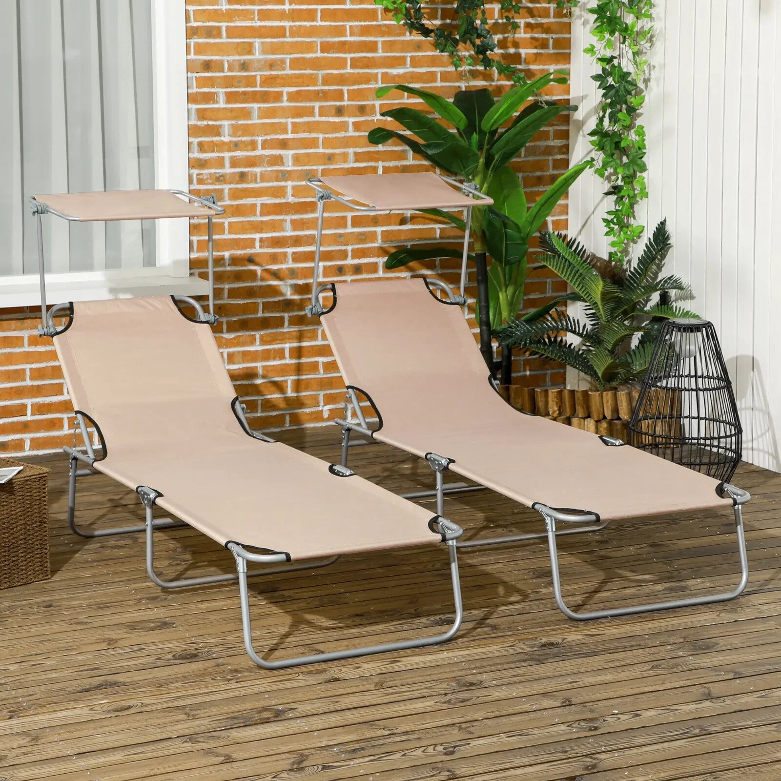 Set of 2 Foldable Sun Loungers with 4 Level Adjustable Backrest Reclining Chair - Home and Garden Furniture Shop - rustic - furniture
