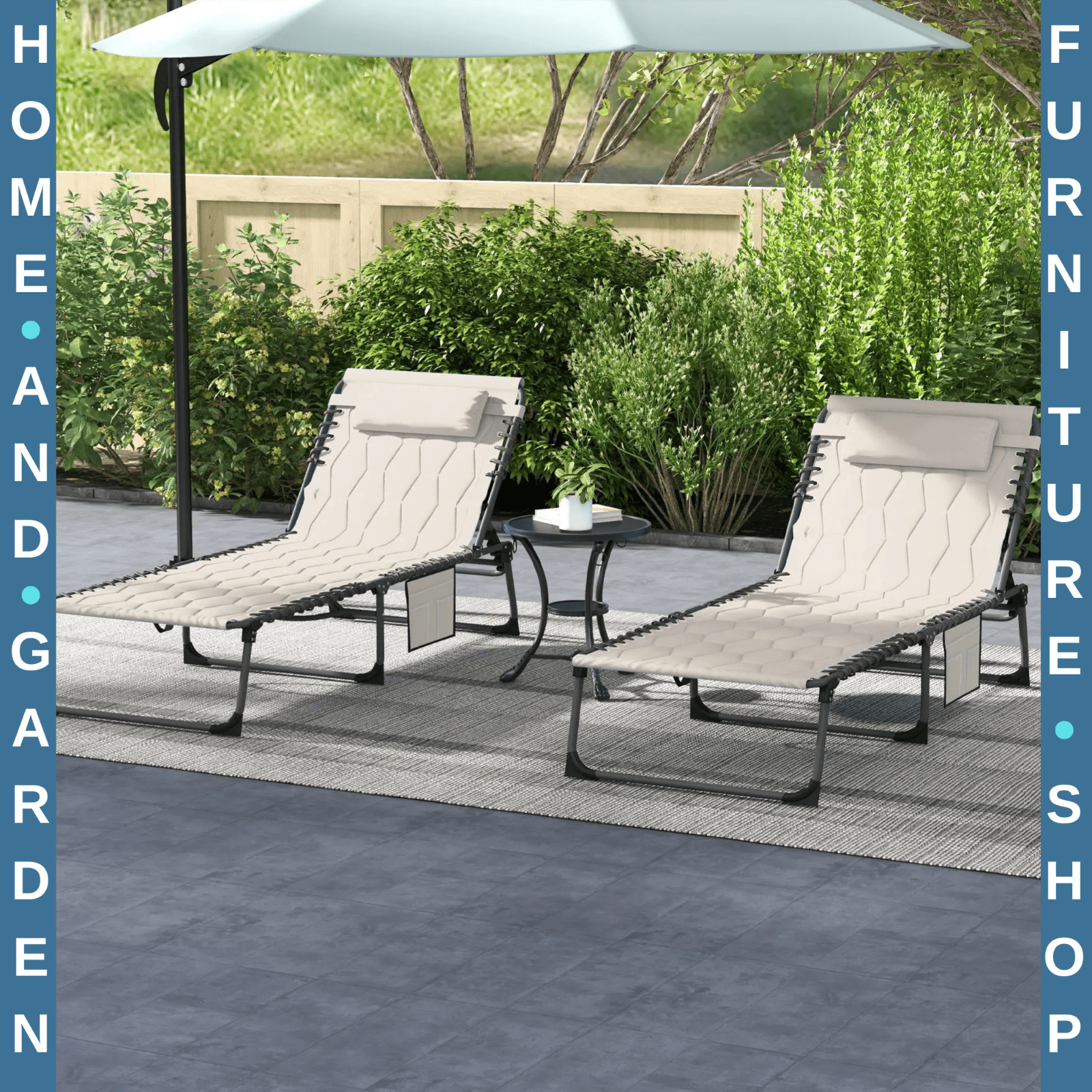 Set of 2 Foldable Sun Loungers with 5 - Position Reclining Back Garden Chair Beige - Home and Garden Furniture Shop - rustic - furniture