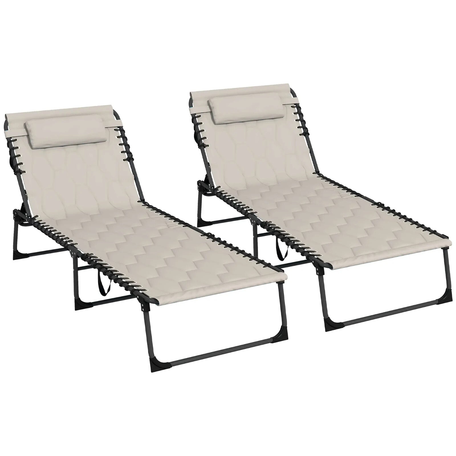 Set of 2 Foldable Sun Loungers with 5 - Position Reclining Back Garden Chair Beige - Home and Garden Furniture Shop - rustic - furniture