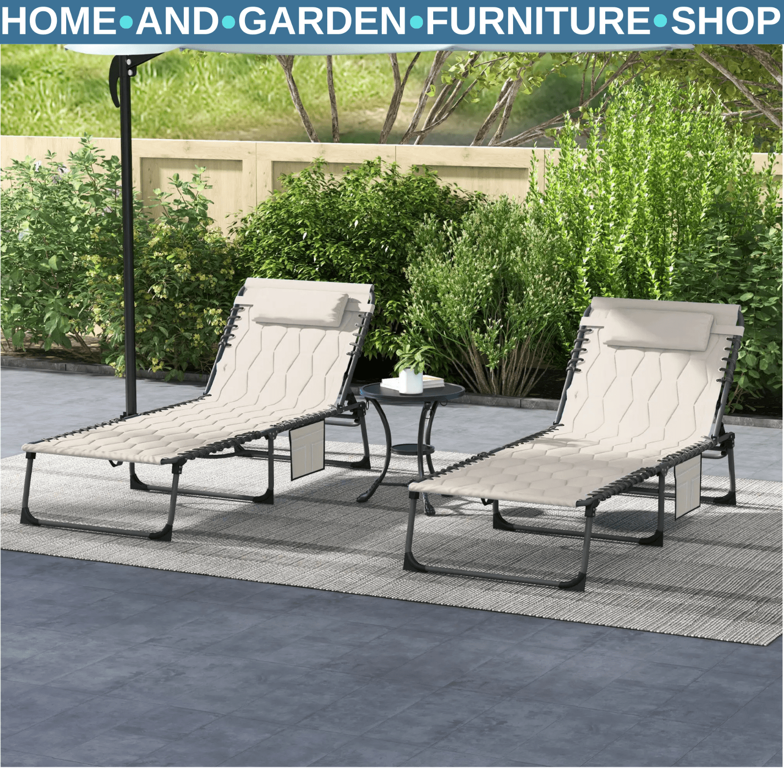 Set of 2 Foldable Sun Loungers with 5 - Position Reclining Back Garden Chair Beige - Home and Garden Furniture Shop - rustic - furniture