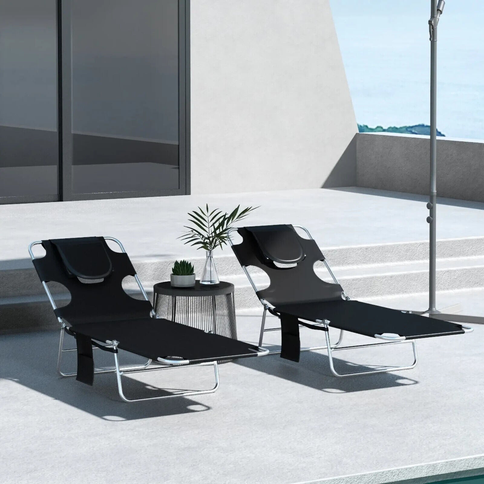 Set of 2 Foldable Sun Loungers with Face Hole Arm Slots and Adjustable Backrest - Home and Garden Furniture Shop - #rustic - furniture#