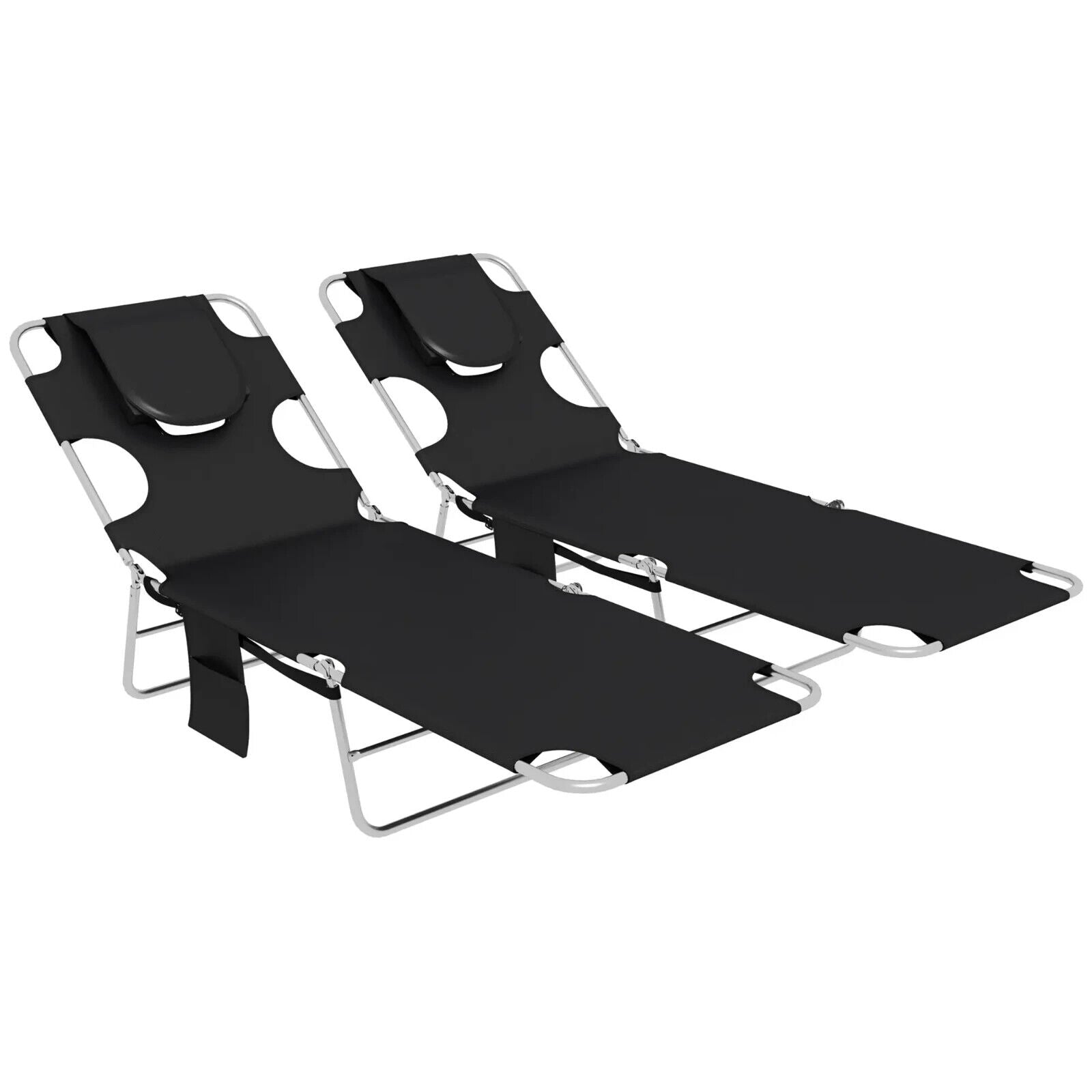 Set of 2 Foldable Sun Loungers with Face Hole Arm Slots and Adjustable Backrest - Home and Garden Furniture Shop - #rustic - furniture#