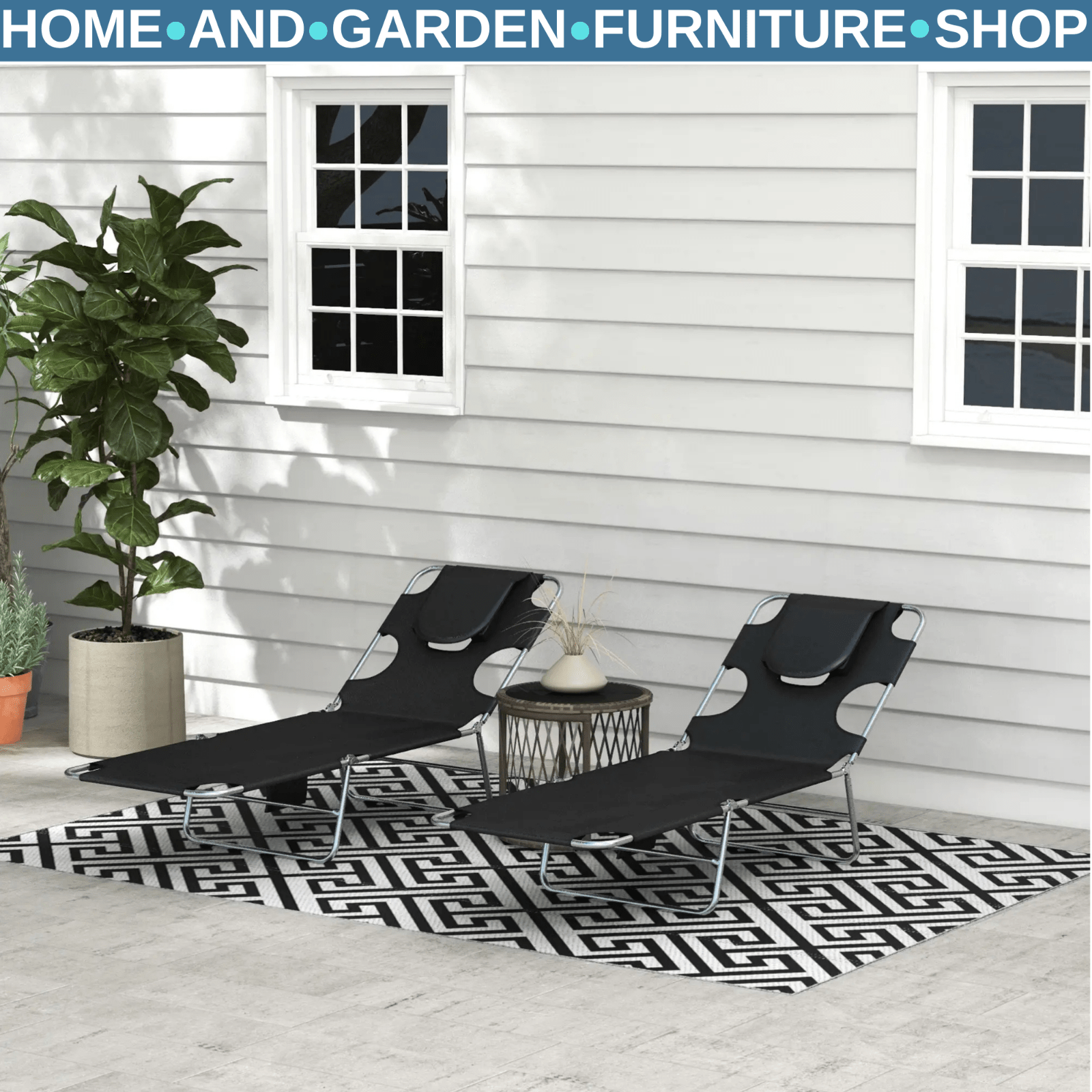 Set of 2 Foldable Sun Loungers with Face Hole Arm Slots and Adjustable Backrest - Home and Garden Furniture Shop - #rustic - furniture#