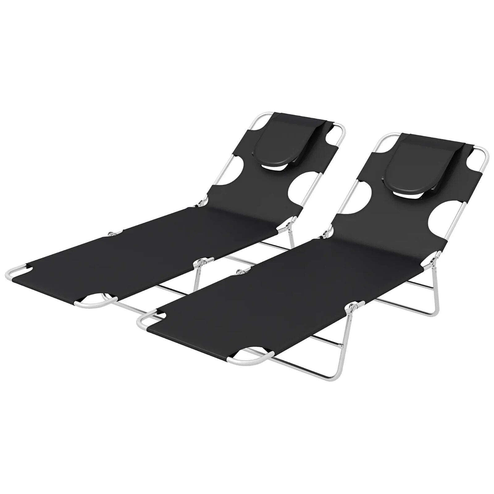 Set of 2 Foldable Sun Loungers with Face Hole Arm Slots and Adjustable Backrest - Home and Garden Furniture Shop - #rustic - furniture#