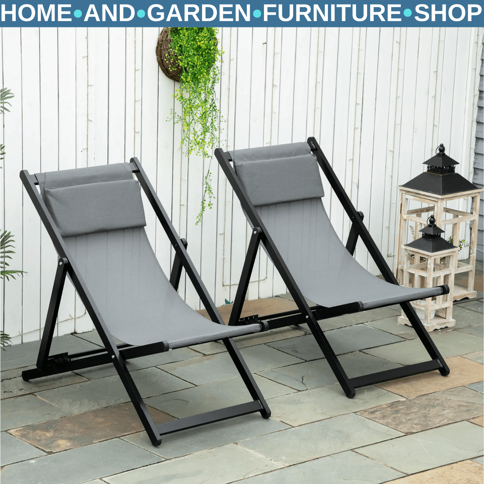 Set of 2 Folding Aluminium Deck Chairs Garden Patio Beach Lounger Outdoor Use - Home and Garden Furniture Shop - rustic - furniture