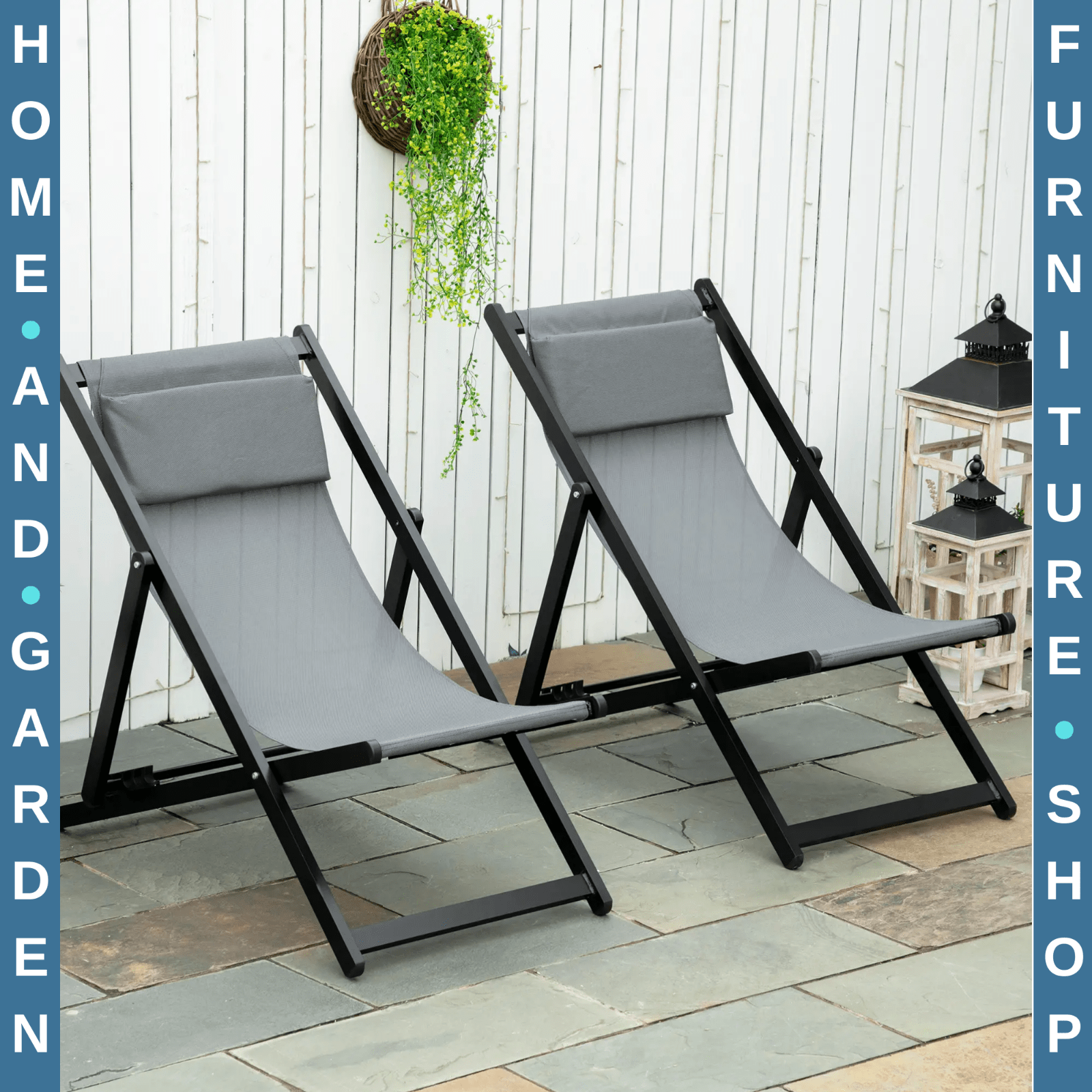 Set of 2 Folding Aluminium Deck Chairs Garden Patio Beach Lounger Outdoor Use - Home and Garden Furniture Shop - rustic - furniture