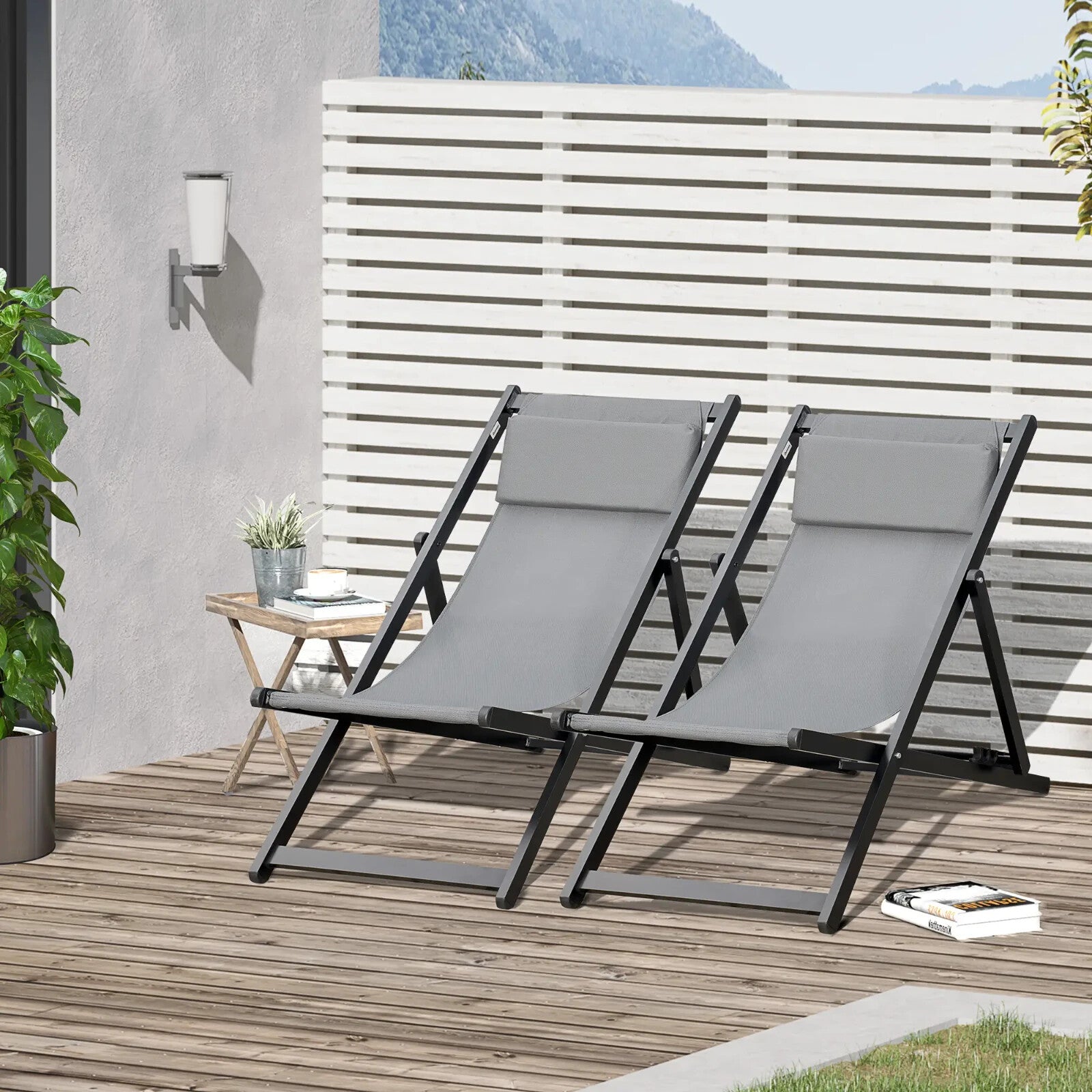 Set of 2 Folding Aluminium Deck Chairs Garden Patio Beach Lounger Outdoor Use - Home and Garden Furniture Shop - rustic - furniture