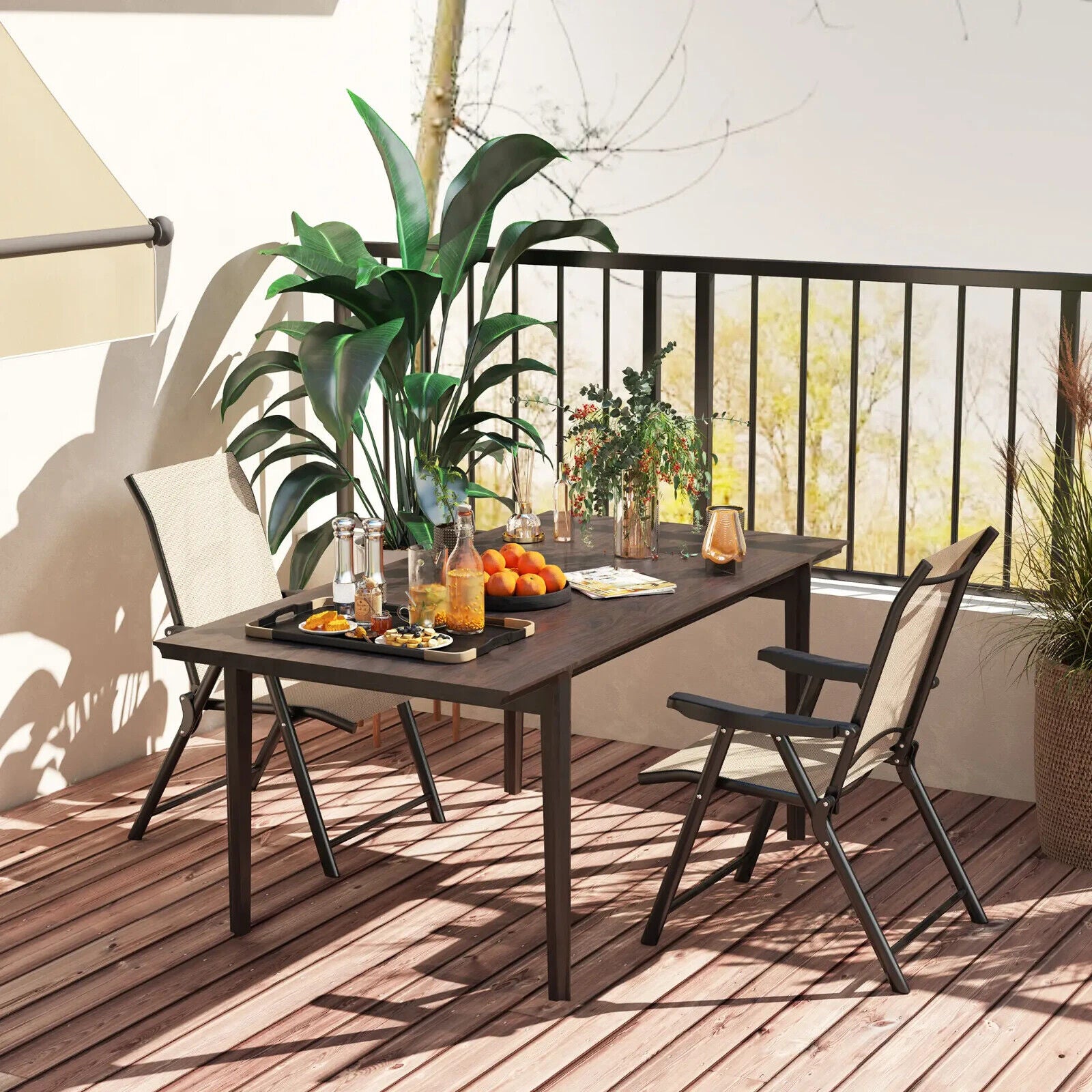 Set of 2 Folding Chairs with Breathable Mesh Fabric Seats Outdoor Garden Seating - Home and Garden Furniture Shop - #rustic - furniture#
