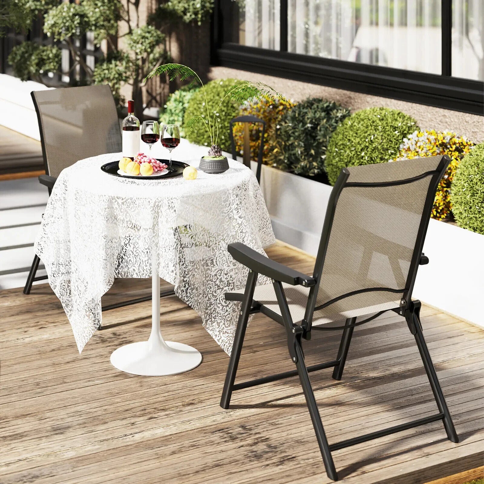 Set of 2 Folding Chairs with Breathable Mesh Fabric Seats Outdoor Garden Seating - Home and Garden Furniture Shop - #rustic - furniture#