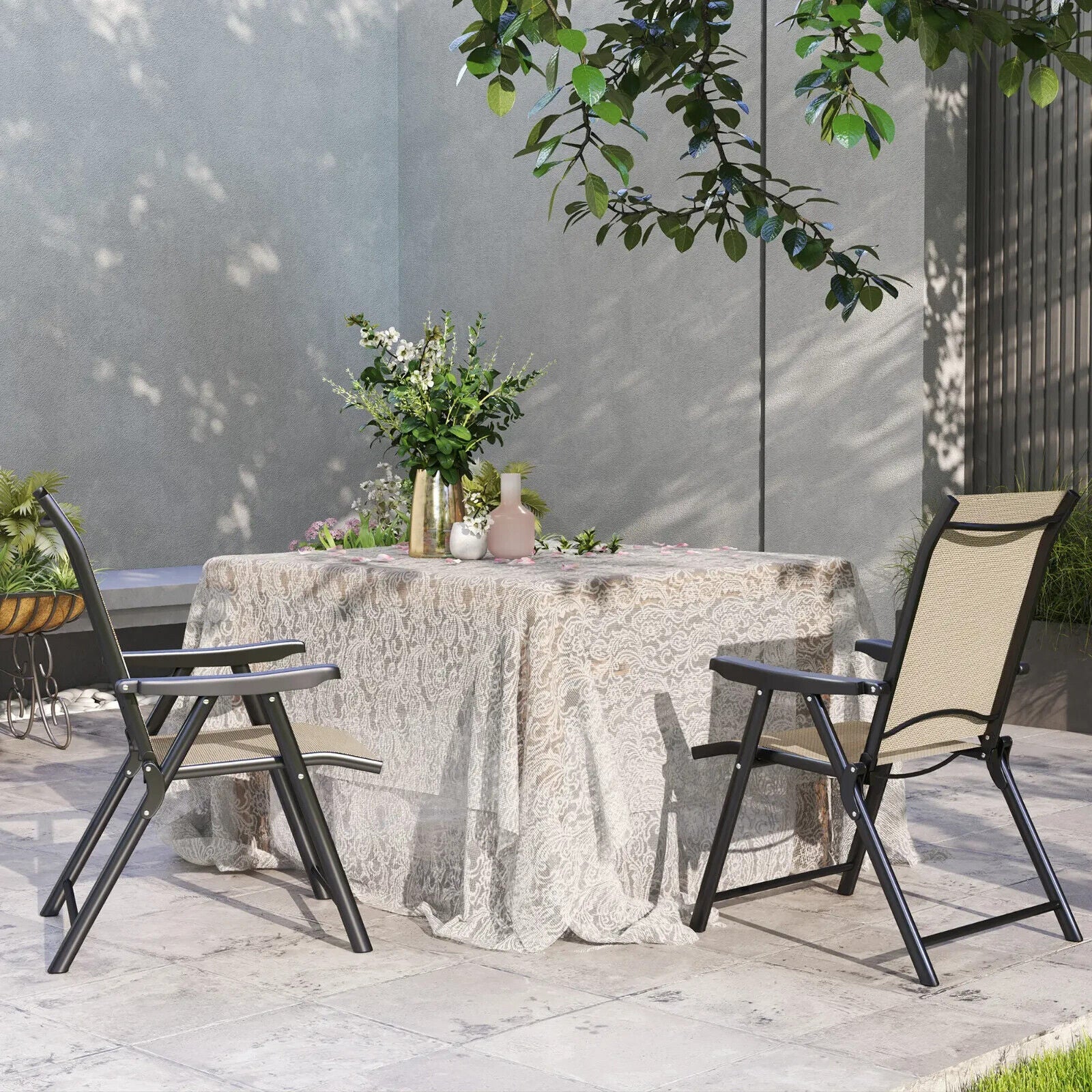 Set of 2 Folding Chairs with Breathable Mesh Fabric Seats Outdoor Garden Seating - Home and Garden Furniture Shop - #rustic - furniture#