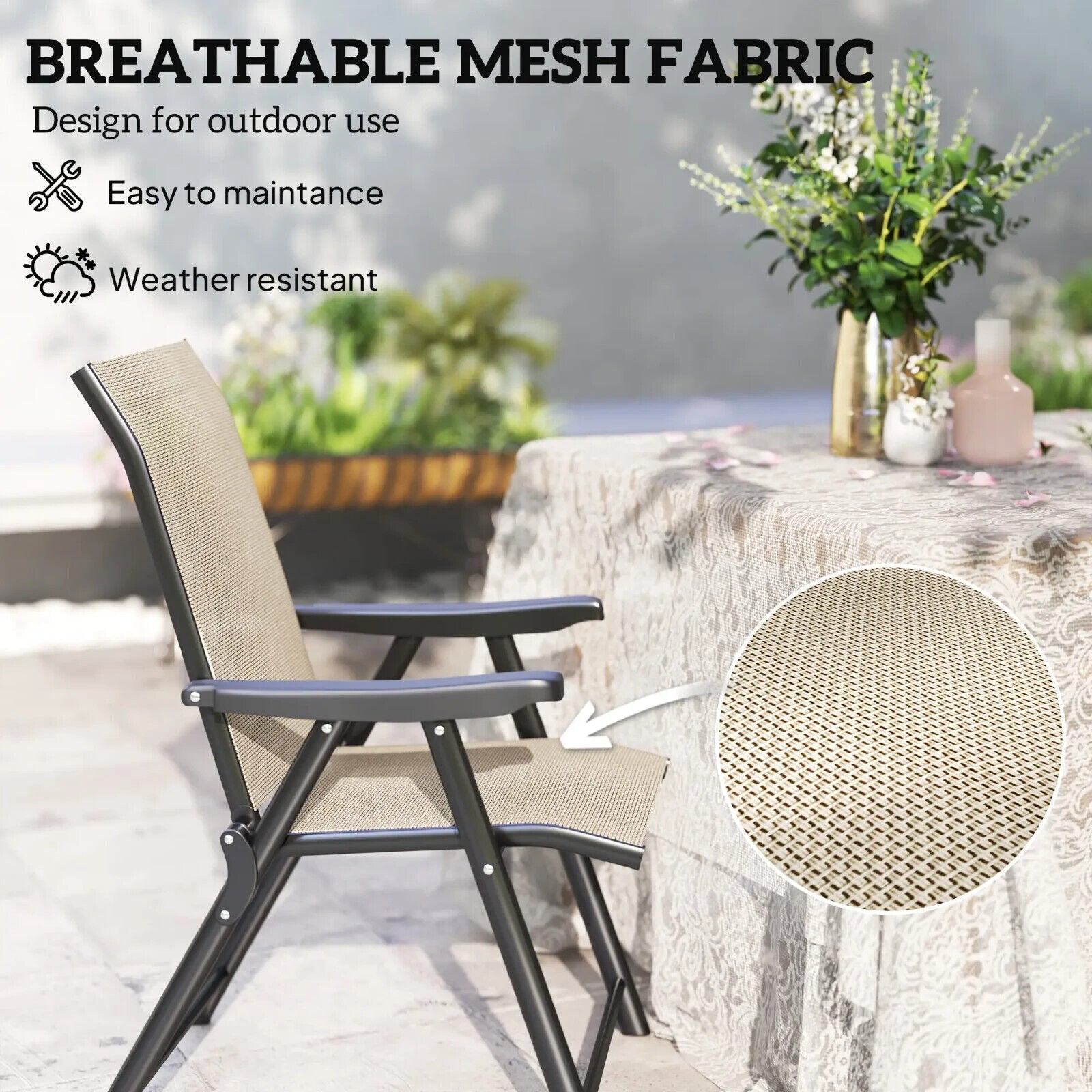 Set of 2 Folding Chairs with Breathable Mesh Fabric Seats Outdoor Garden Seating - Home and Garden Furniture Shop - #rustic - furniture#