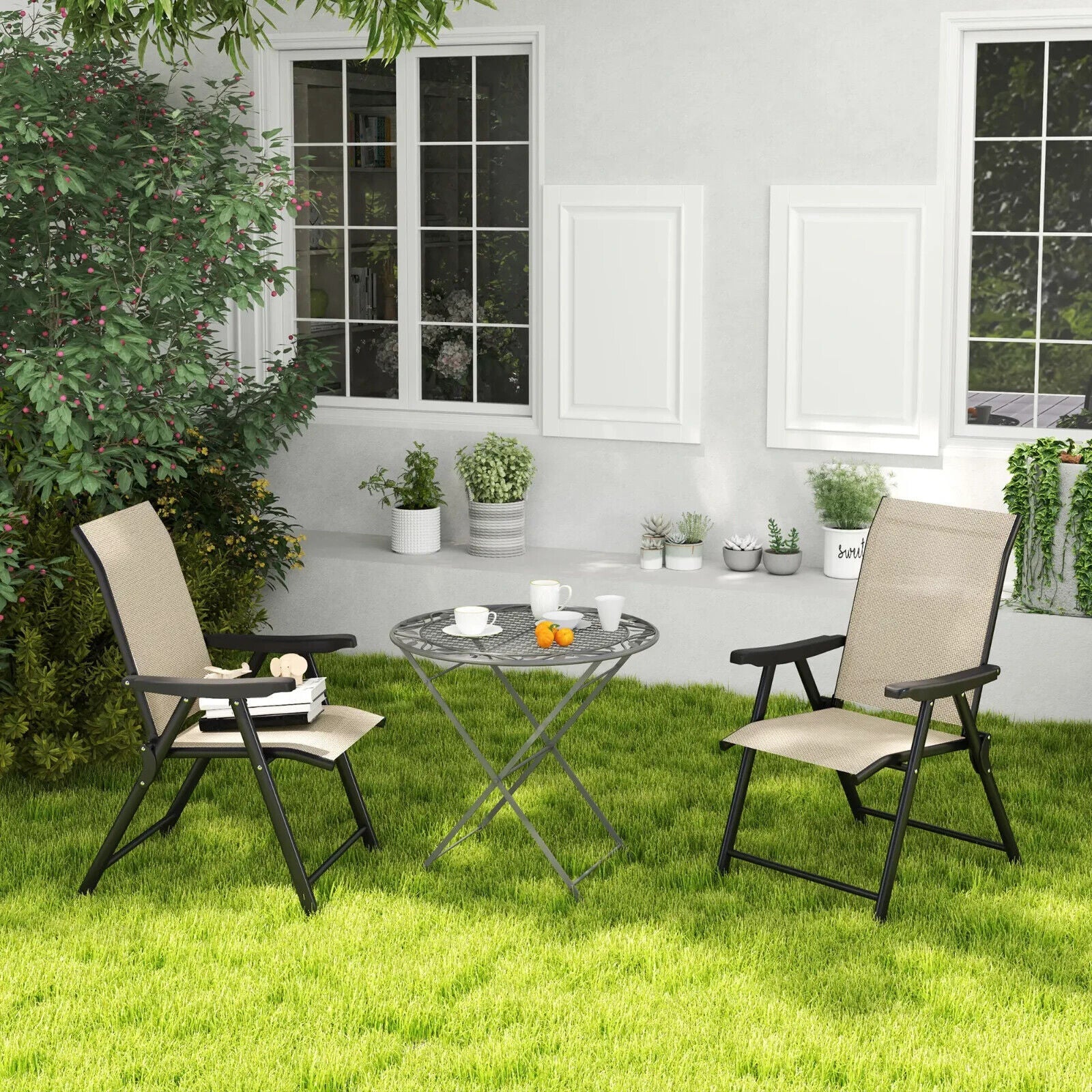 Set of 2 Folding Chairs with Breathable Mesh Fabric Seats Outdoor Garden Seating - Home and Garden Furniture Shop - #rustic - furniture#
