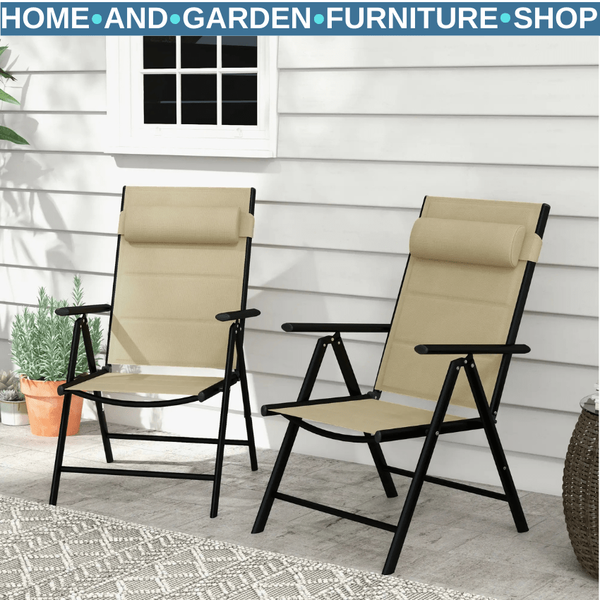 Set of 2 Folding Garden Chairs with Adjustable Back Aluminium Patio Mesh Seat - Home and Garden Furniture Shop - rustic - furniture