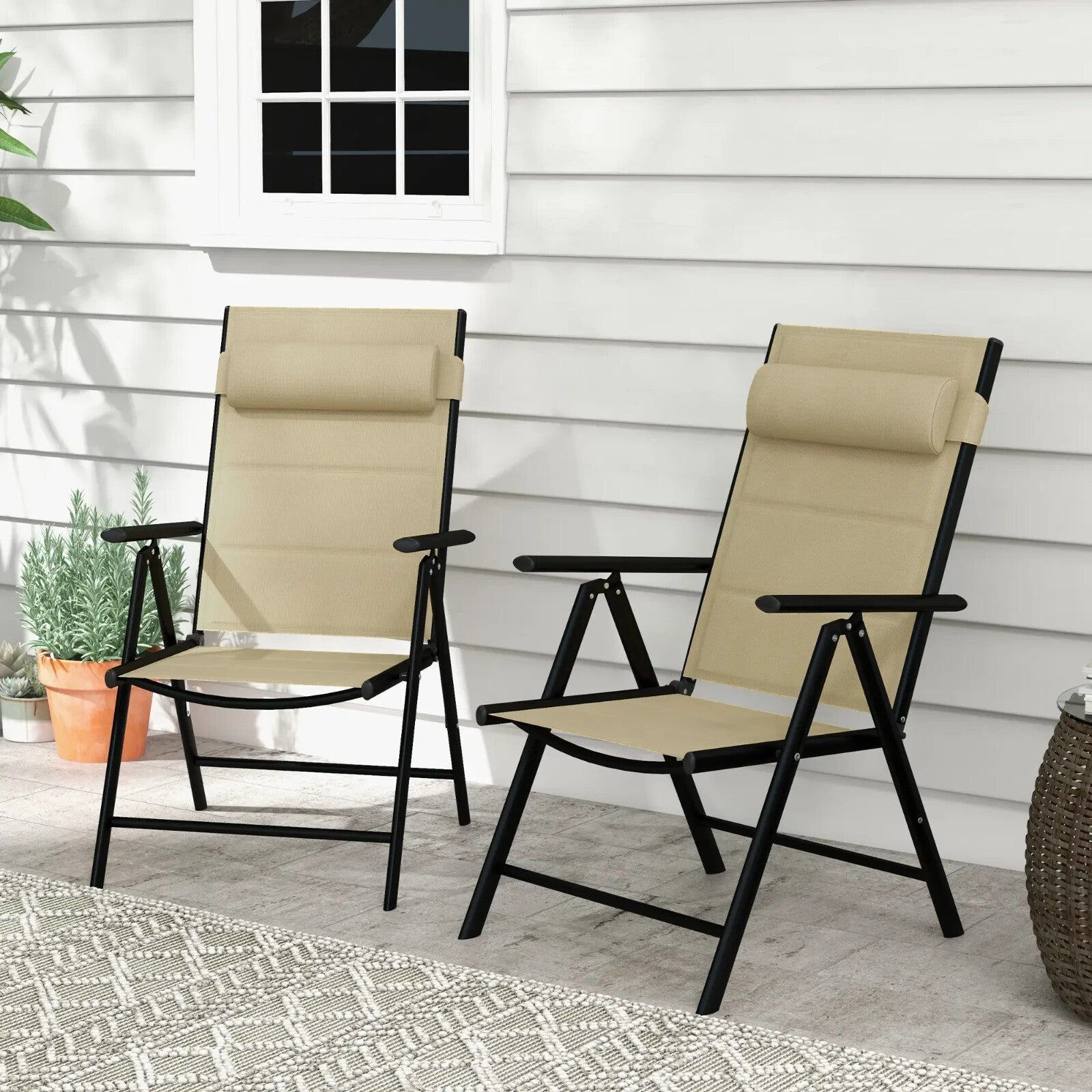 Set of 2 Folding Garden Chairs with Adjustable Back Aluminium Patio Mesh Seat - Home and Garden Furniture Shop - rustic - furniture