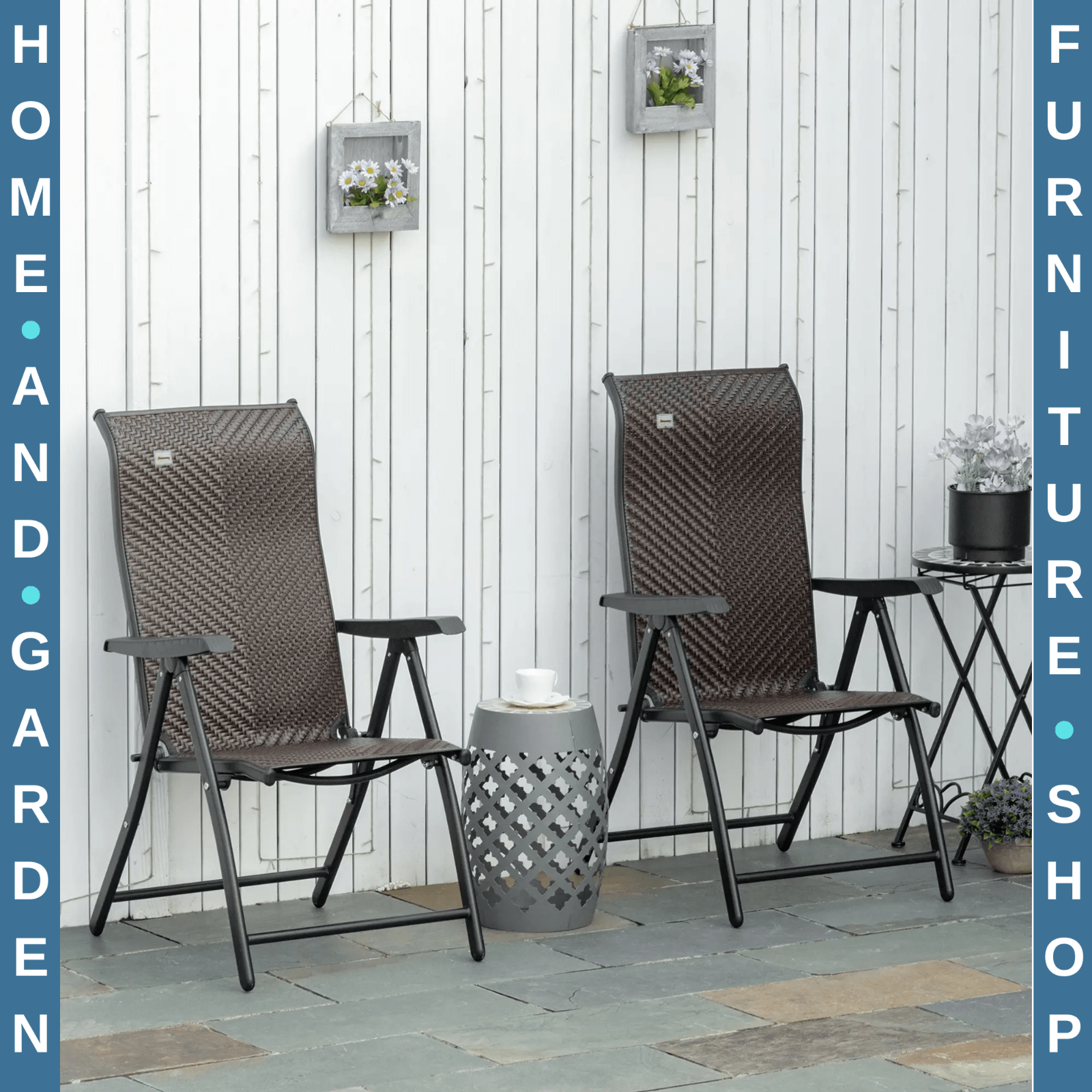 Set of 2 Folding Rattan Garden Chairs with Armrests Adjustable Reclining Seat - Home and Garden Furniture Shop - rustic - furniture