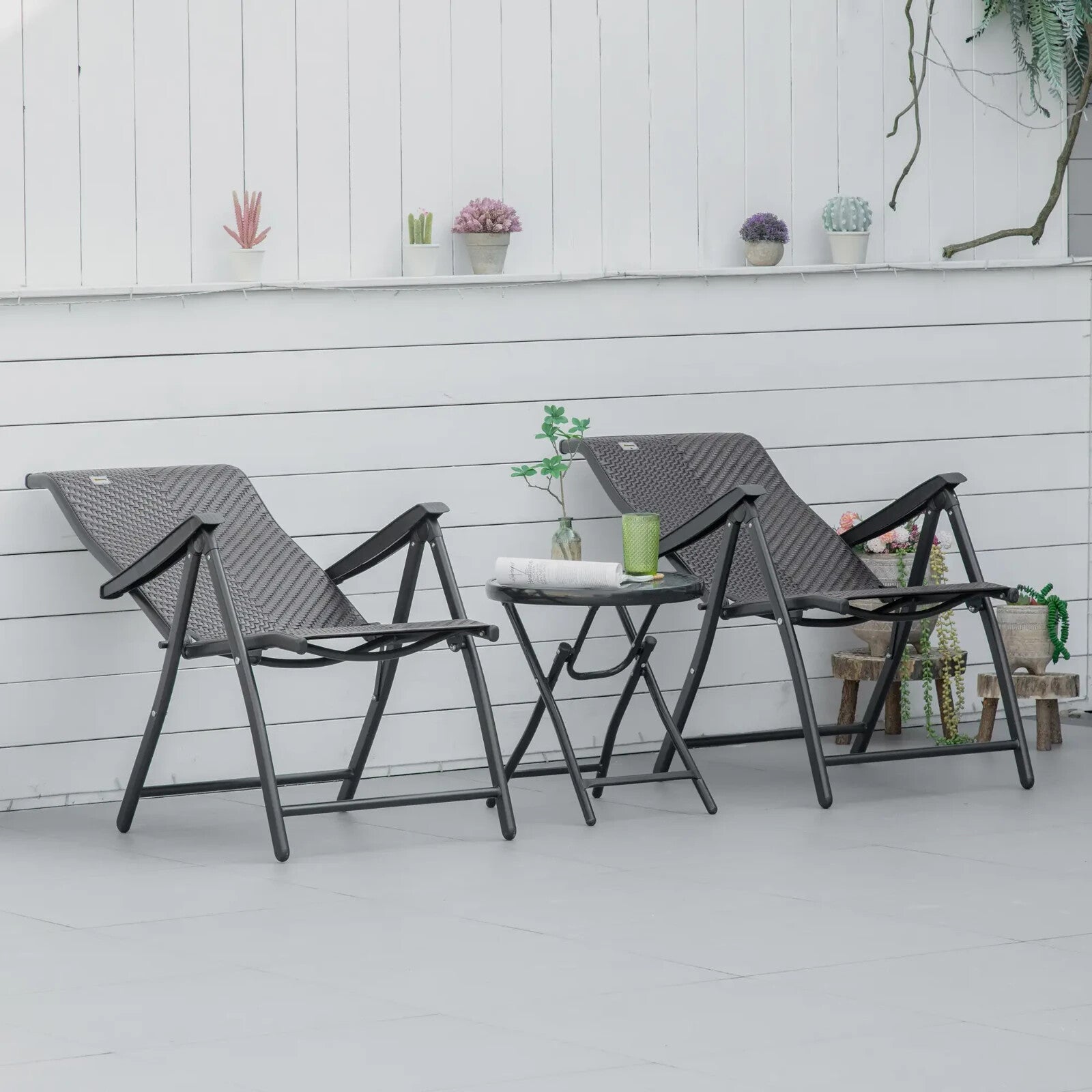Set of 2 Folding Rattan Garden Chairs with Armrests Adjustable Reclining Seat - Home and Garden Furniture Shop - rustic - furniture