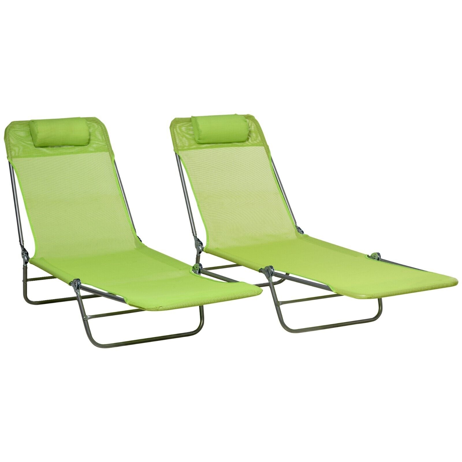 Set of 2 Folding Sun Lounger Day Beds with Pillow and Reclining Mesh Back Frame - Home and Garden Furniture Shop - rustic - furniture