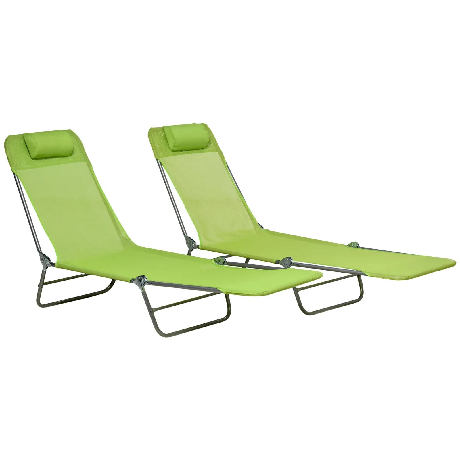 Set of 2 Folding Sun Lounger Day Beds with Pillow and Reclining Mesh Back Frame - Home and Garden Furniture Shop - rustic - furniture