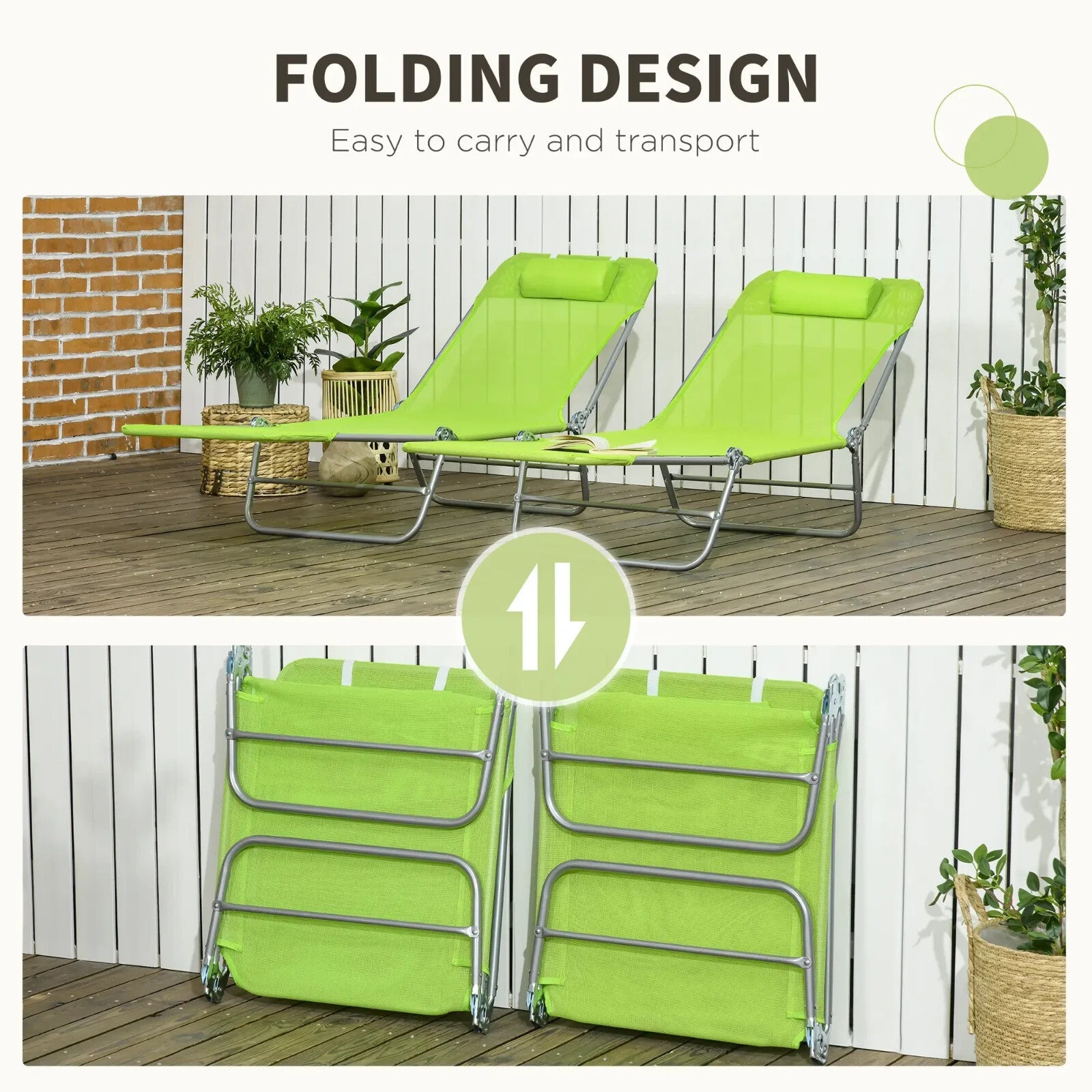 Set of 2 Folding Sun Lounger Day Beds with Pillow and Reclining Mesh Back Frame - Home and Garden Furniture Shop - rustic - furniture