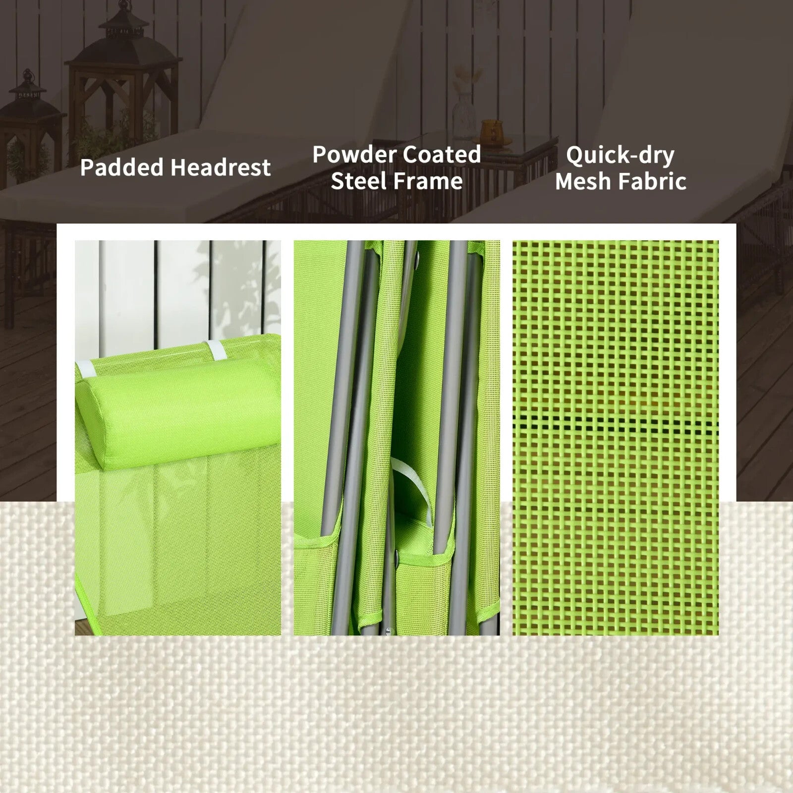 Set of 2 Folding Sun Lounger Day Beds with Pillow and Reclining Mesh Back Frame - Home and Garden Furniture Shop - rustic - furniture