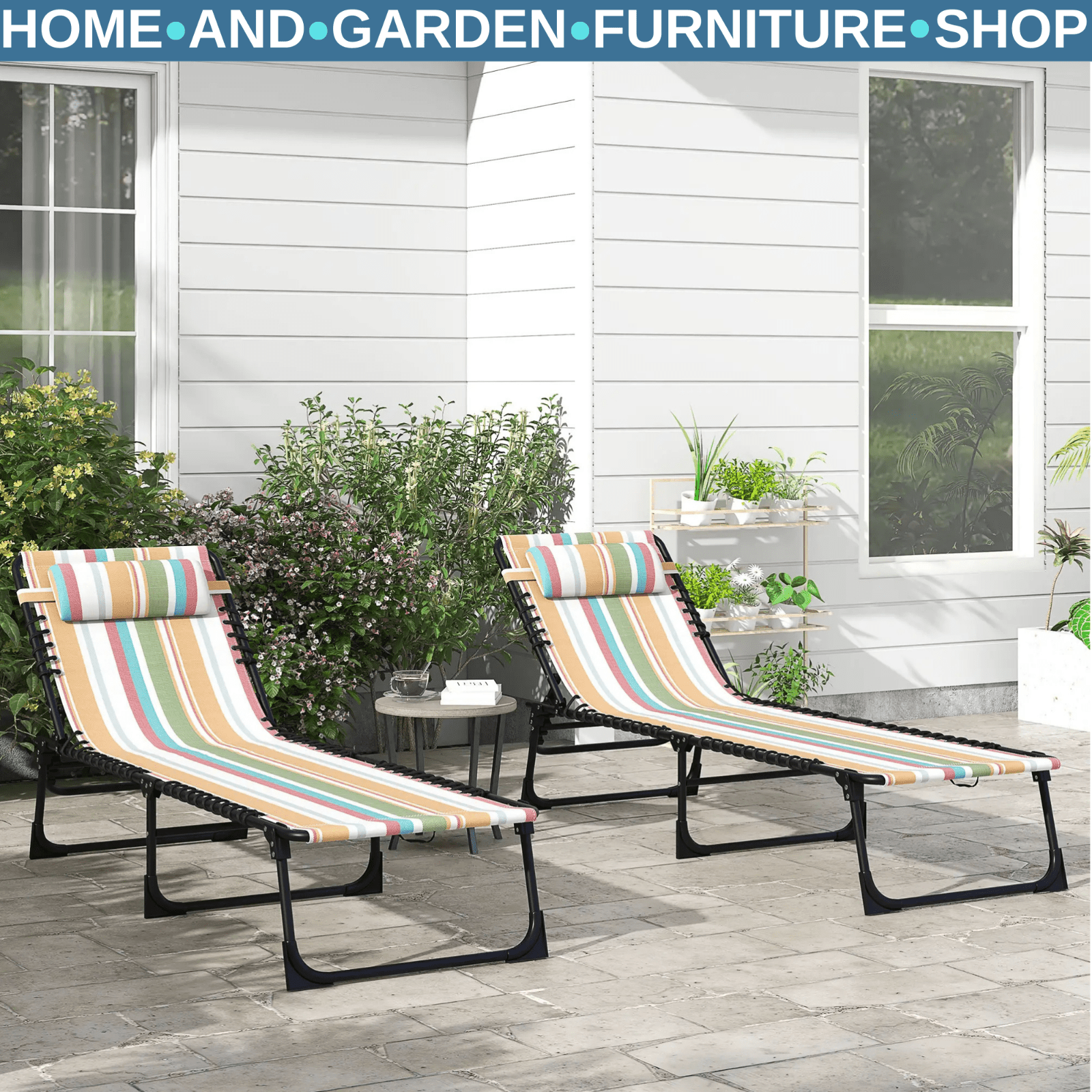 Set of 2 Folding Sun Lounger Garden Recliner Beach Chairwith Four - Position Backs - Home and Garden Furniture Shop - rustic - furniture