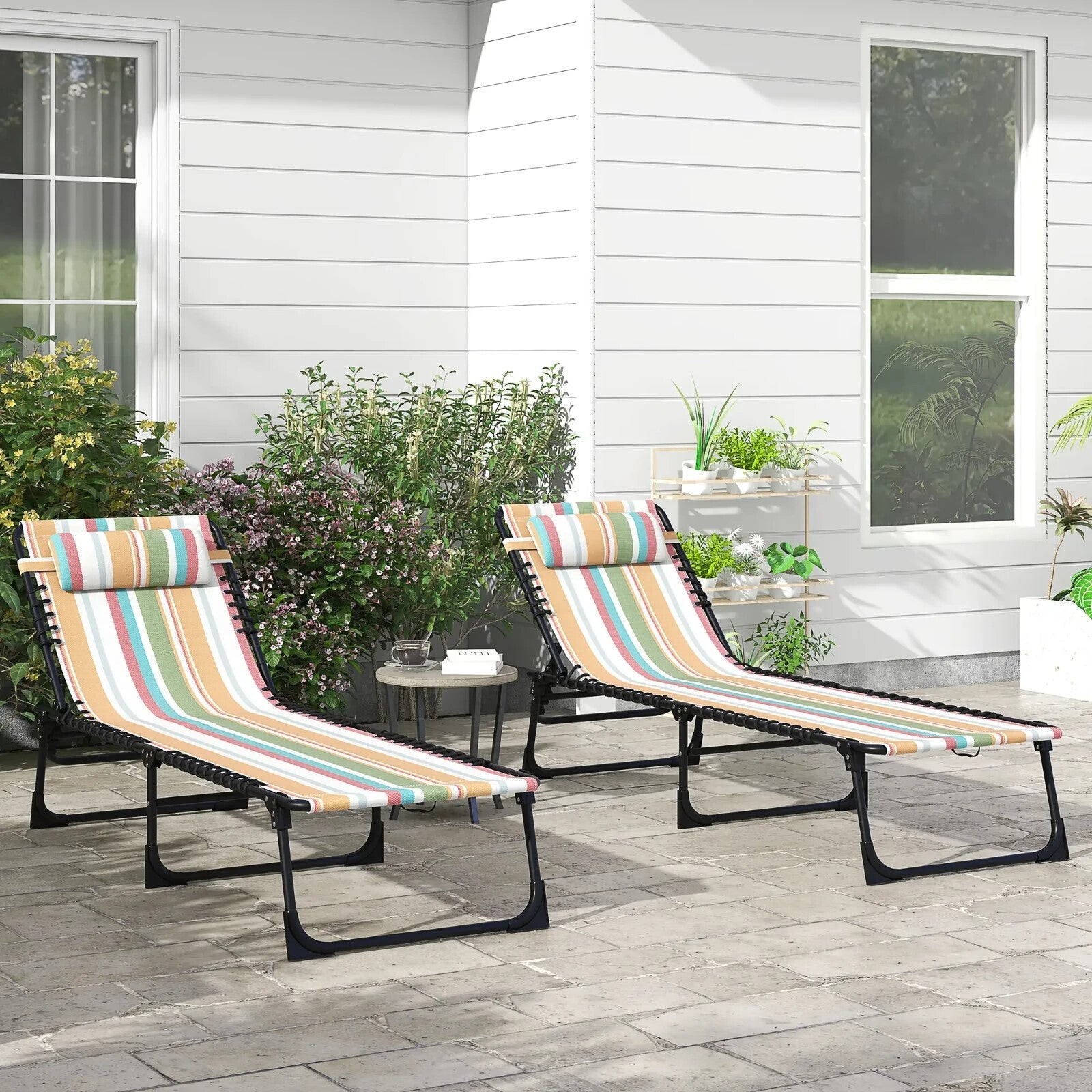 Set of 2 Folding Sun Lounger Garden Recliner Beach Chairwith Four - Position Backs - Home and Garden Furniture Shop - rustic - furniture