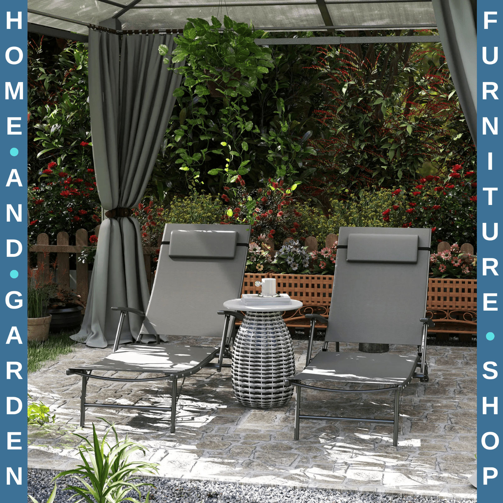 Set of 2 Folding Sun Loungers Garden Adjustable Reclining Chairs with Armrests - Home and Garden Furniture Shop - rustic - furniture