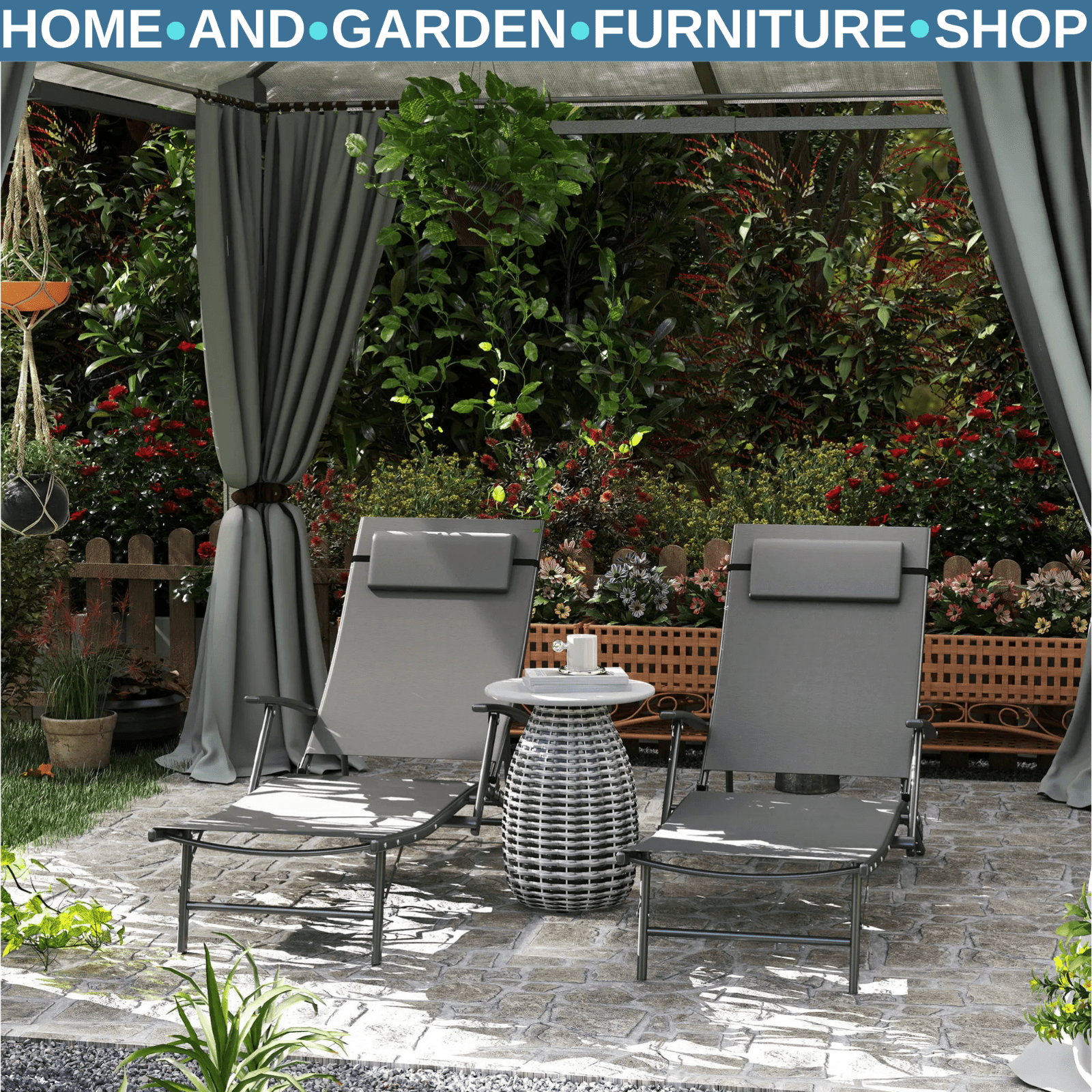 Set of 2 Folding Sun Loungers Garden Adjustable Reclining Chairs with Armrests - Home and Garden Furniture Shop - rustic - furniture