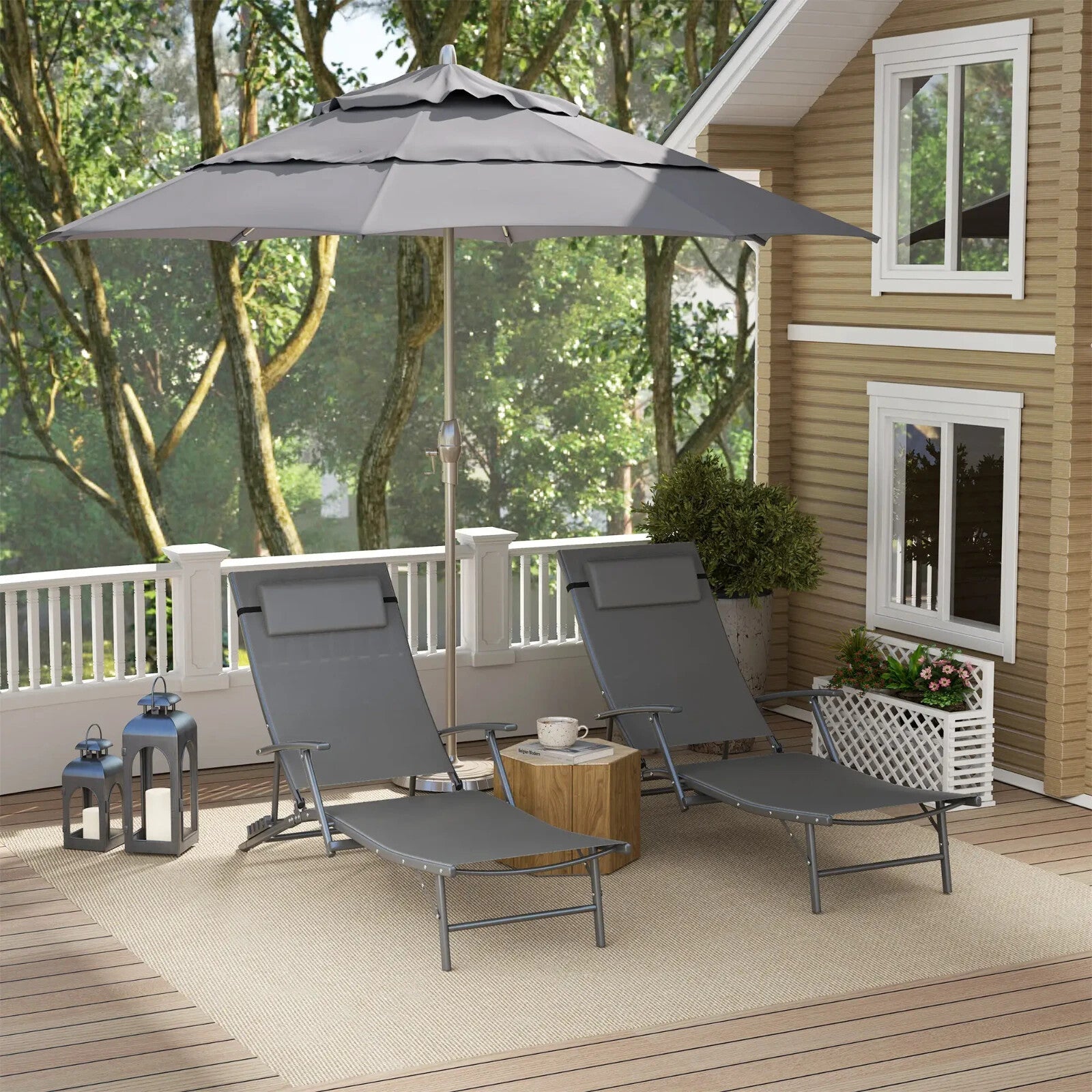 Set of 2 Folding Sun Loungers Garden Adjustable Reclining Chairs with Armrests - Home and Garden Furniture Shop - rustic - furniture