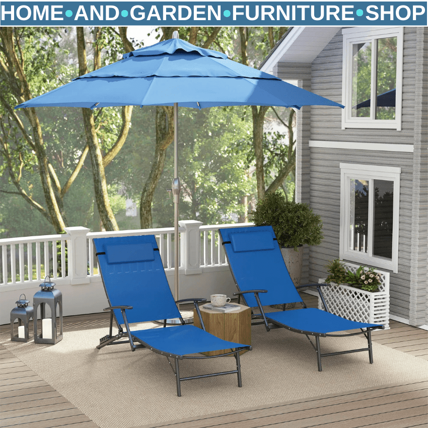 Set of 2 Folding Sun Loungers Outdoor Recliner Chairs with Armrests & 4 Position - Home and Garden Furniture Shop - #rustic - furniture#