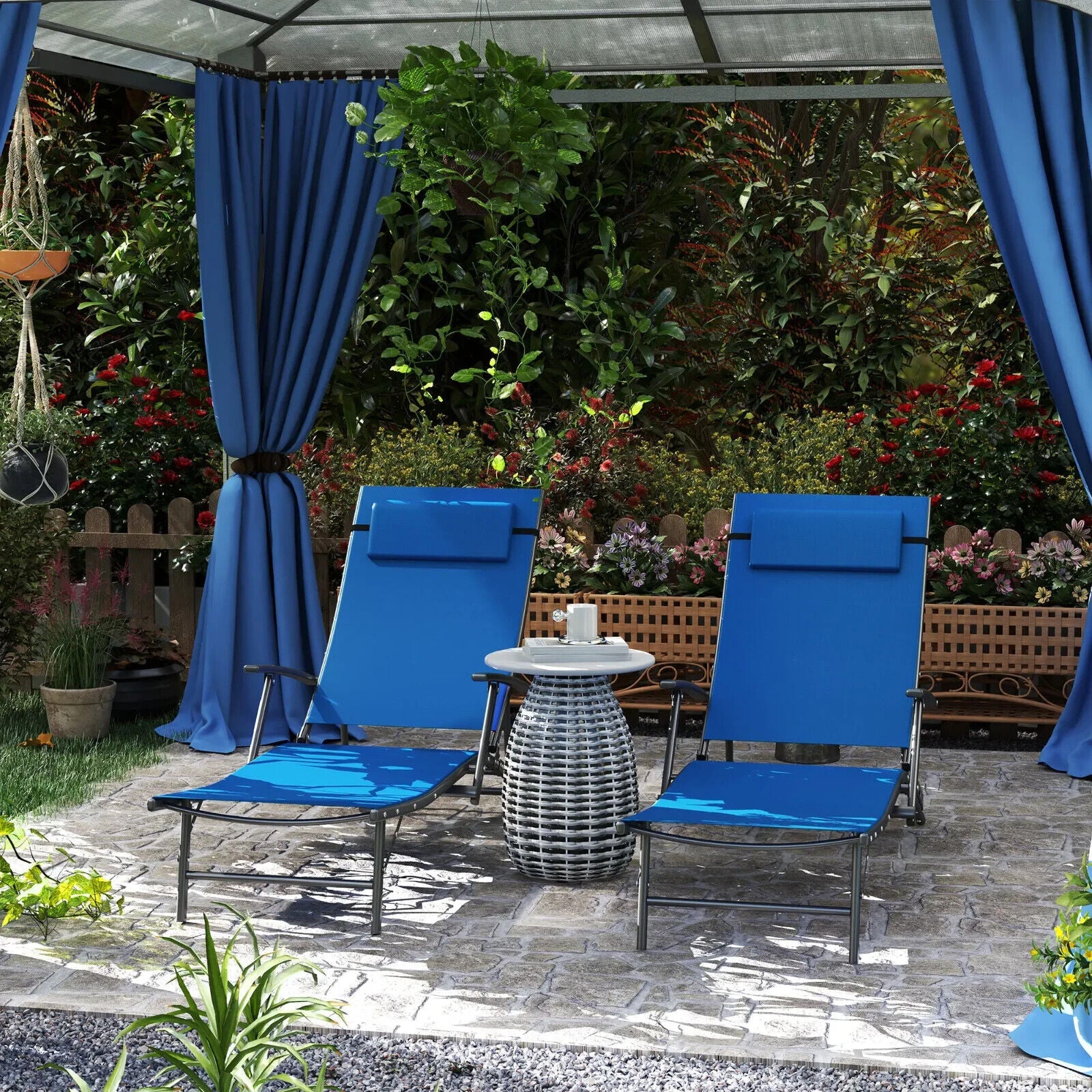 Set of 2 Folding Sun Loungers Outdoor Recliner Chairs with Armrests & 4 Position - Home and Garden Furniture Shop - #rustic - furniture#