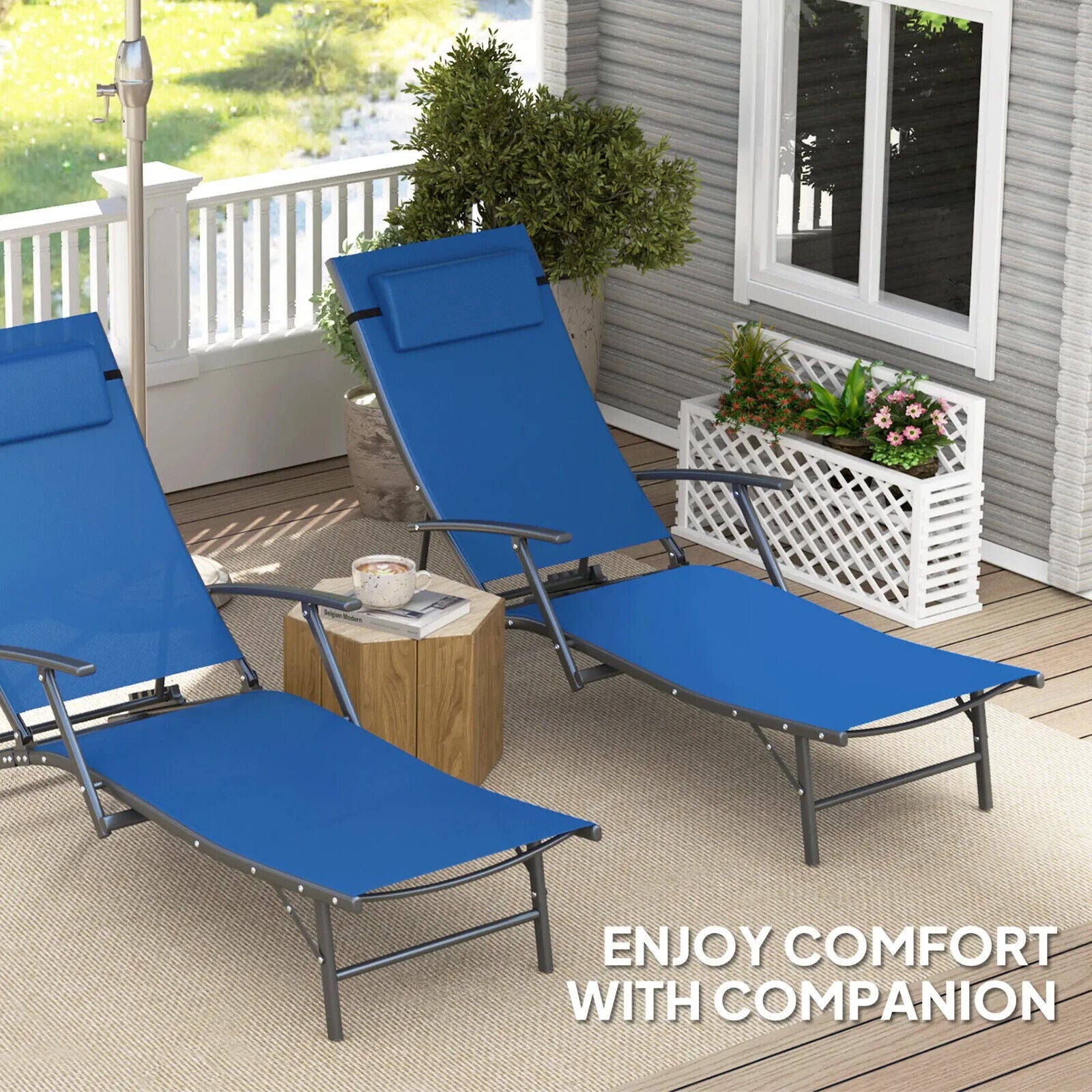 Set of 2 Folding Sun Loungers Outdoor Recliner Chairs with Armrests & 4 Position - Home and Garden Furniture Shop - #rustic - furniture#