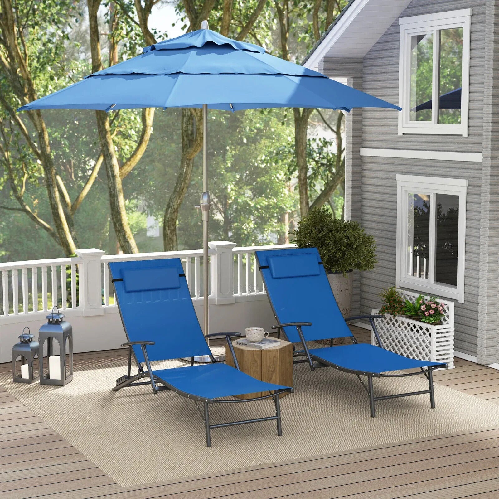 Set of 2 Folding Sun Loungers Outdoor Recliner Chairs with Armrests & 4 Position - Home and Garden Furniture Shop - #rustic - furniture#