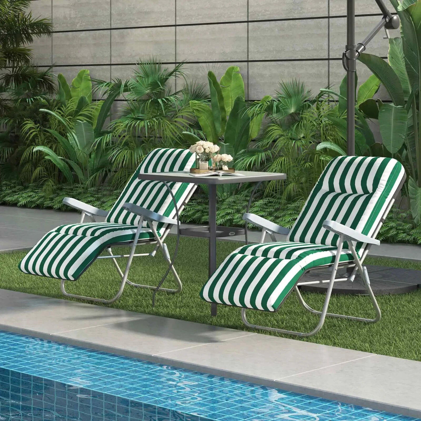 Set of 2 Folding Sun Loungers Reclining Garden Chairs w/ Cushions Outdoor Patio - Home and Garden Furniture Shop - rustic - furniture