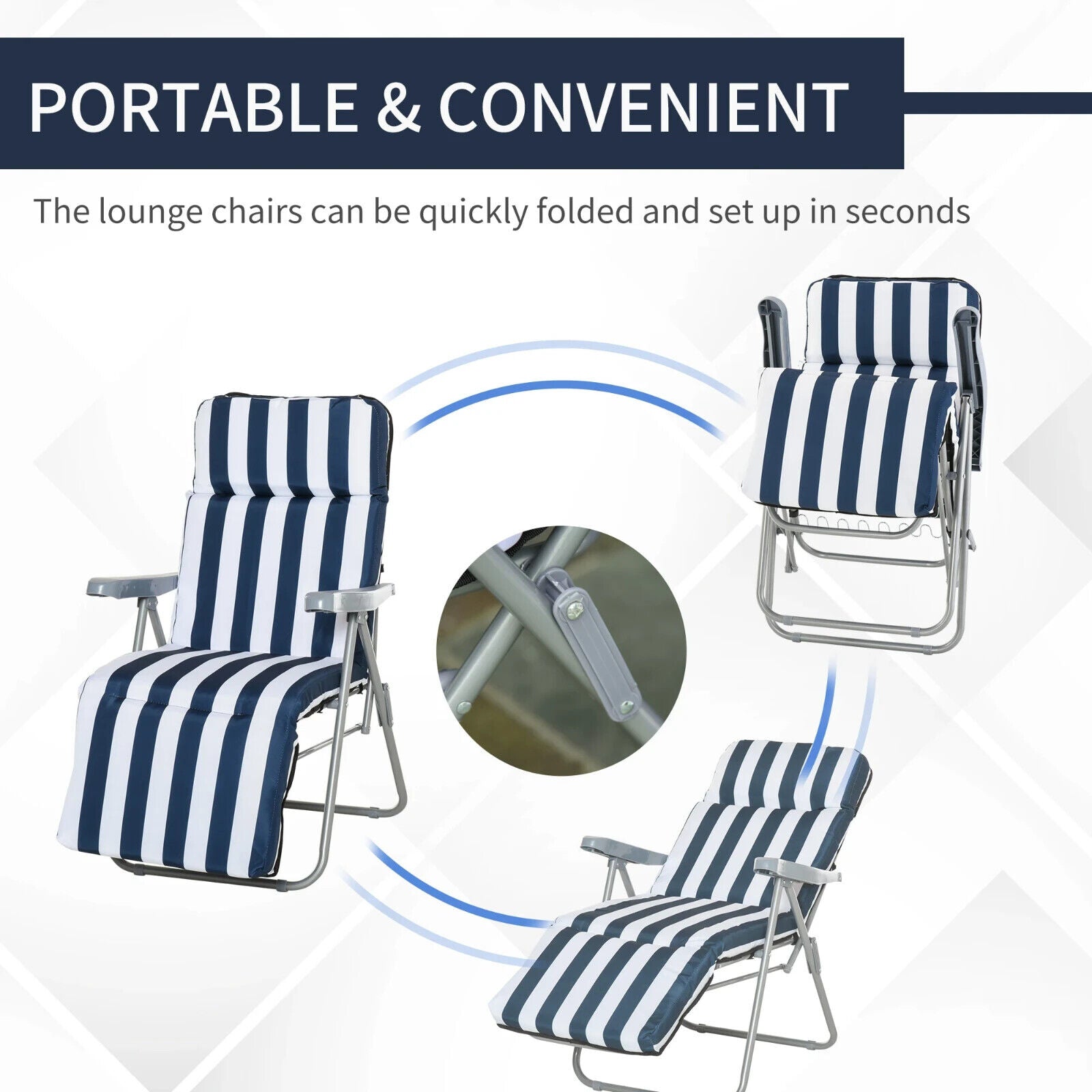 Set of 2 Folding Sun Loungers w/ Cushions Blue & White Garden Reclining Chairs - Home and Garden Furniture Shop - #rustic - furniture#