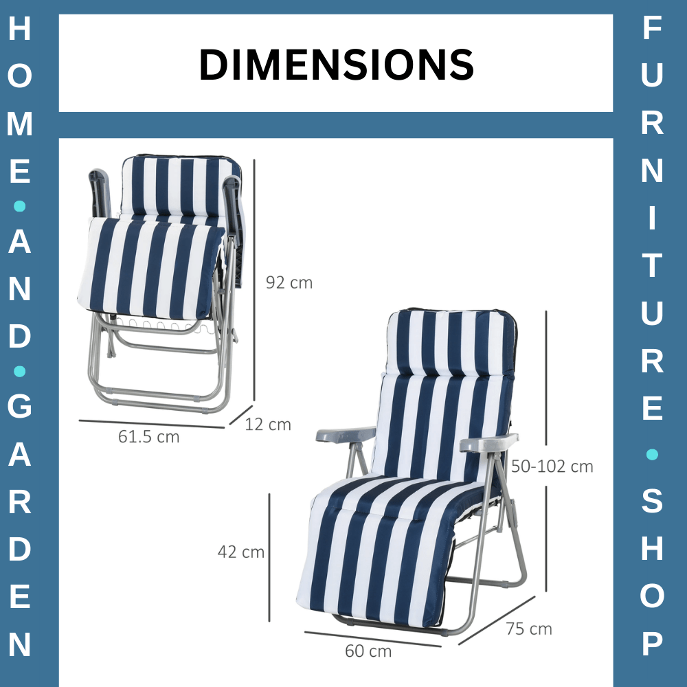 Set of 2 Folding Sun Loungers w/ Cushions Blue & White Garden Reclining Chairs - Home and Garden Furniture Shop - #rustic - furniture#