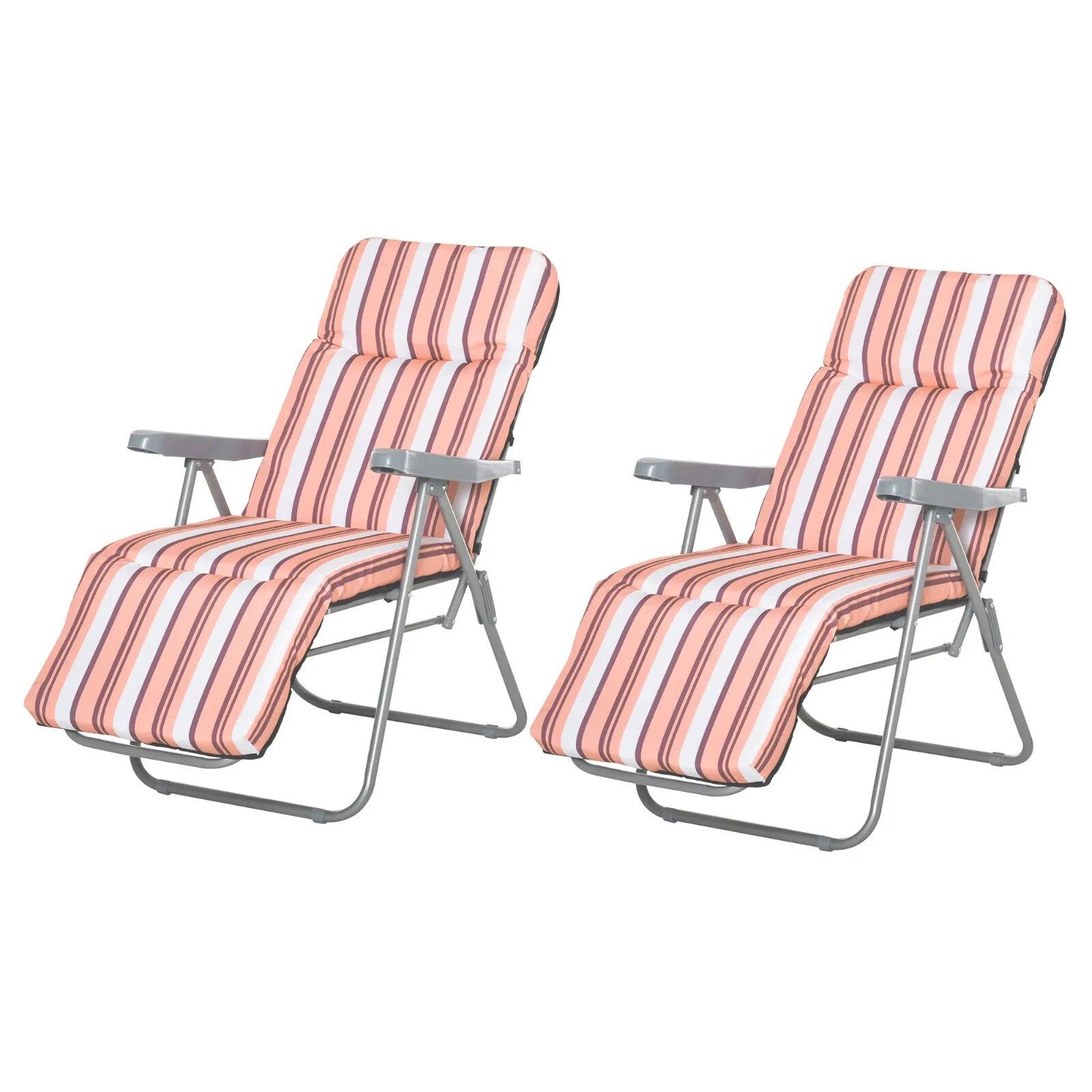 Set of 2 Folding Sun Loungers w/ Cushions Orange Stripe Garden Reclining Chairs - Home and Garden Furniture Shop - rustic - furniture