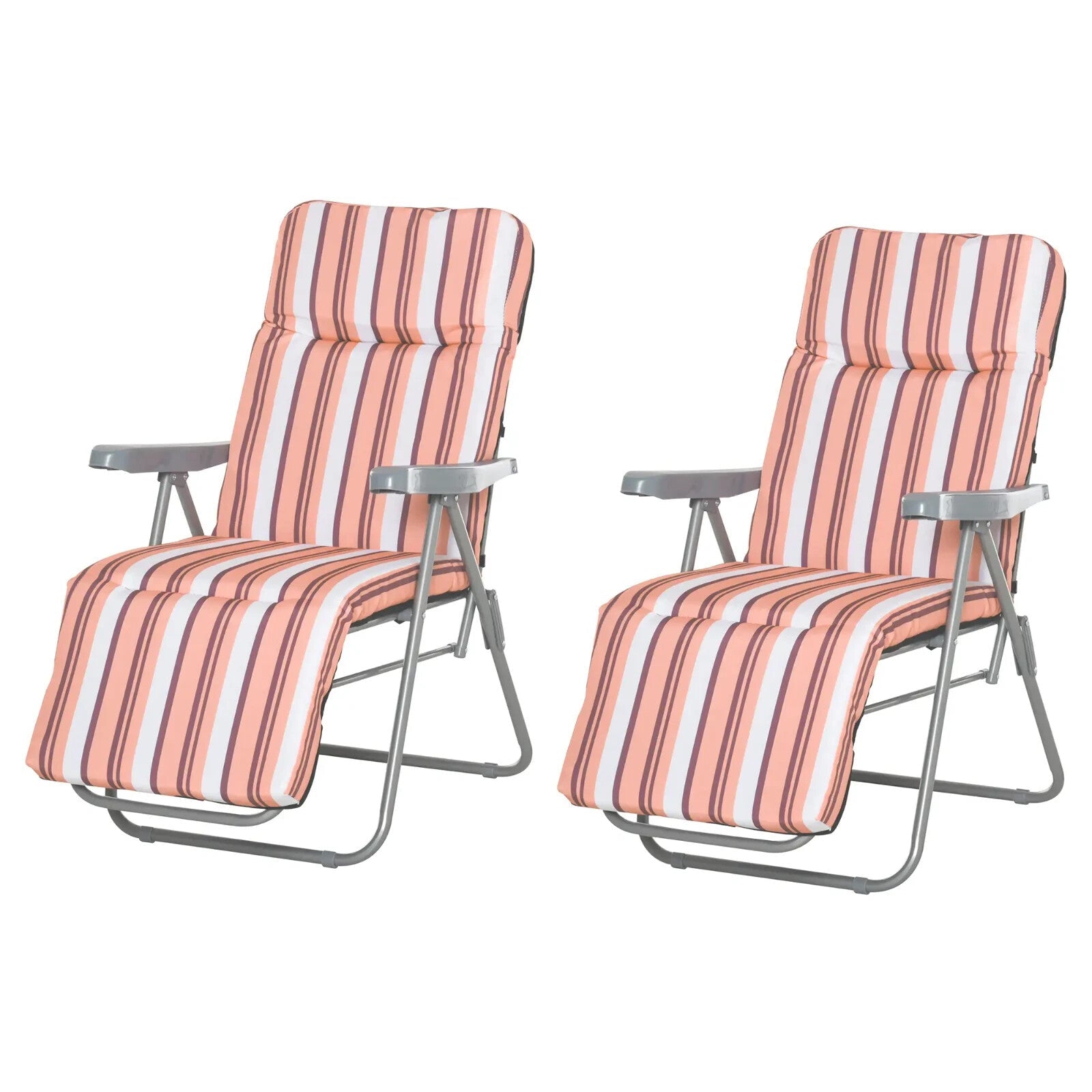 Set of 2 Folding Sun Loungers w/ Cushions Orange Stripe Garden Reclining Chairs - Home and Garden Furniture Shop - rustic - furniture
