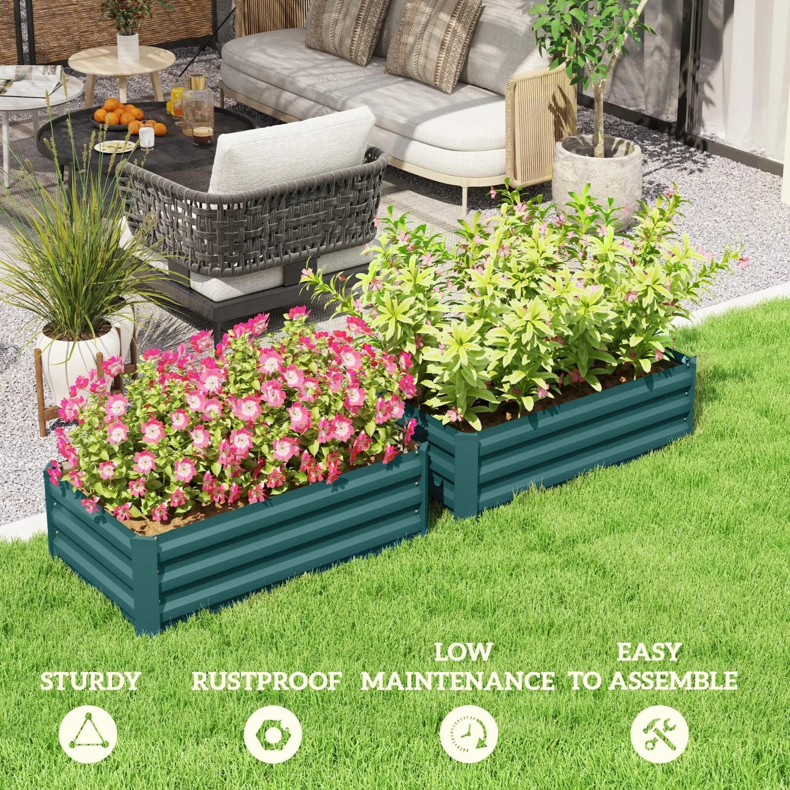 Set of 2 Galvanised Steel Garden Planters 60 x 100cm Outdoor Raised Bed Boxes - Home and Garden Furniture Shop - rustic - furniture