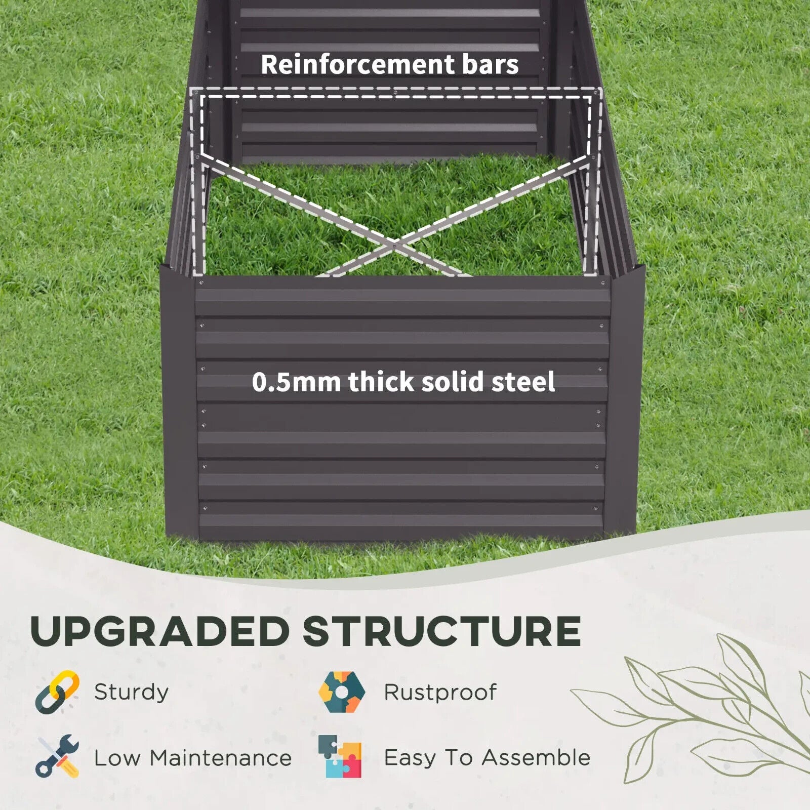 Set of 2 Galvanised Steel Raised Beds Garden Planters with Reinforced Rods Grey - Home and Garden Furniture Shop - #rustic - furniture#