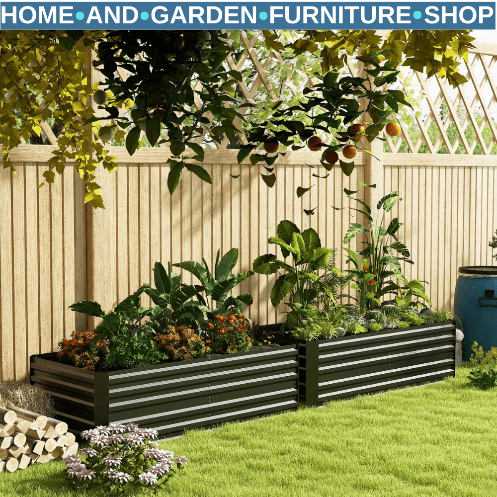 Set of 2 Galvanised Steel Raised Beds Garden Planters with Reinforced Rods Grey - Home and Garden Furniture Shop - #rustic - furniture#