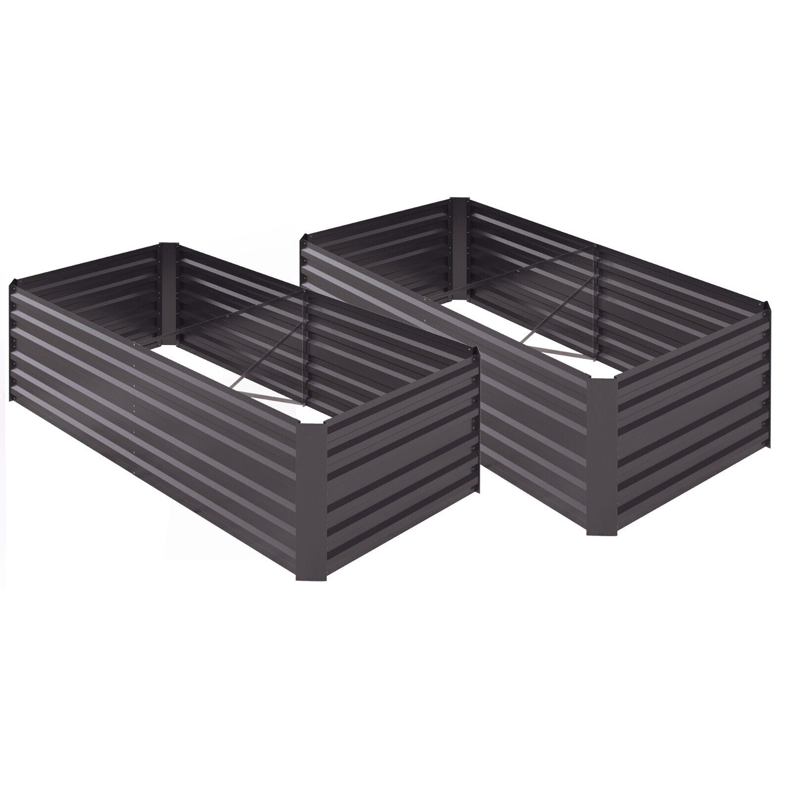 Set of 2 Galvanised Steel Raised Beds Garden Planters with Reinforced Rods Grey - Home and Garden Furniture Shop - #rustic - furniture#
