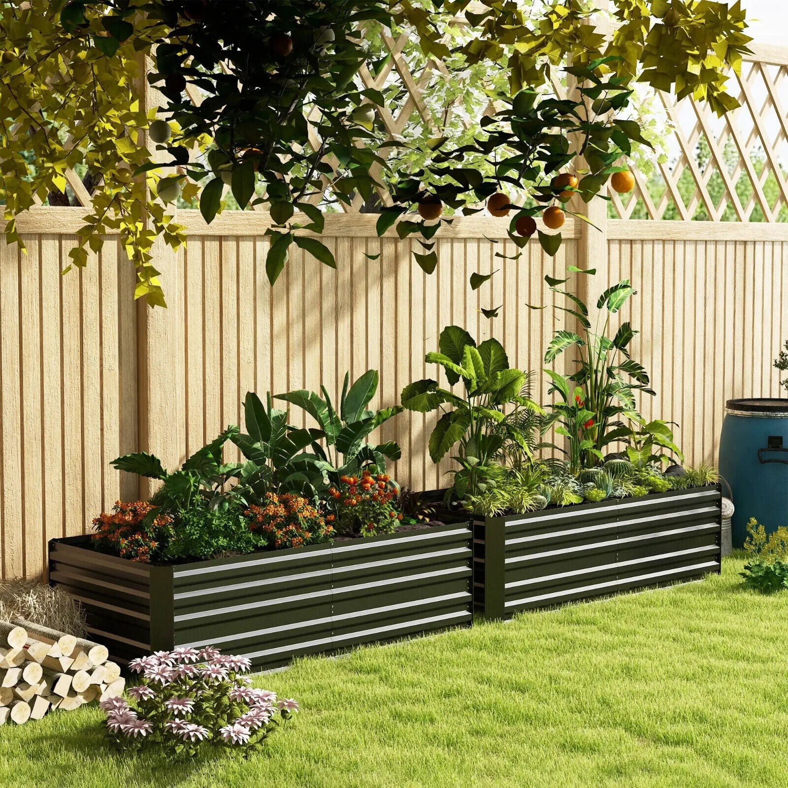 Set of 2 Galvanised Steel Raised Beds Garden Planters with Reinforced Rods Grey - Home and Garden Furniture Shop - #rustic - furniture#